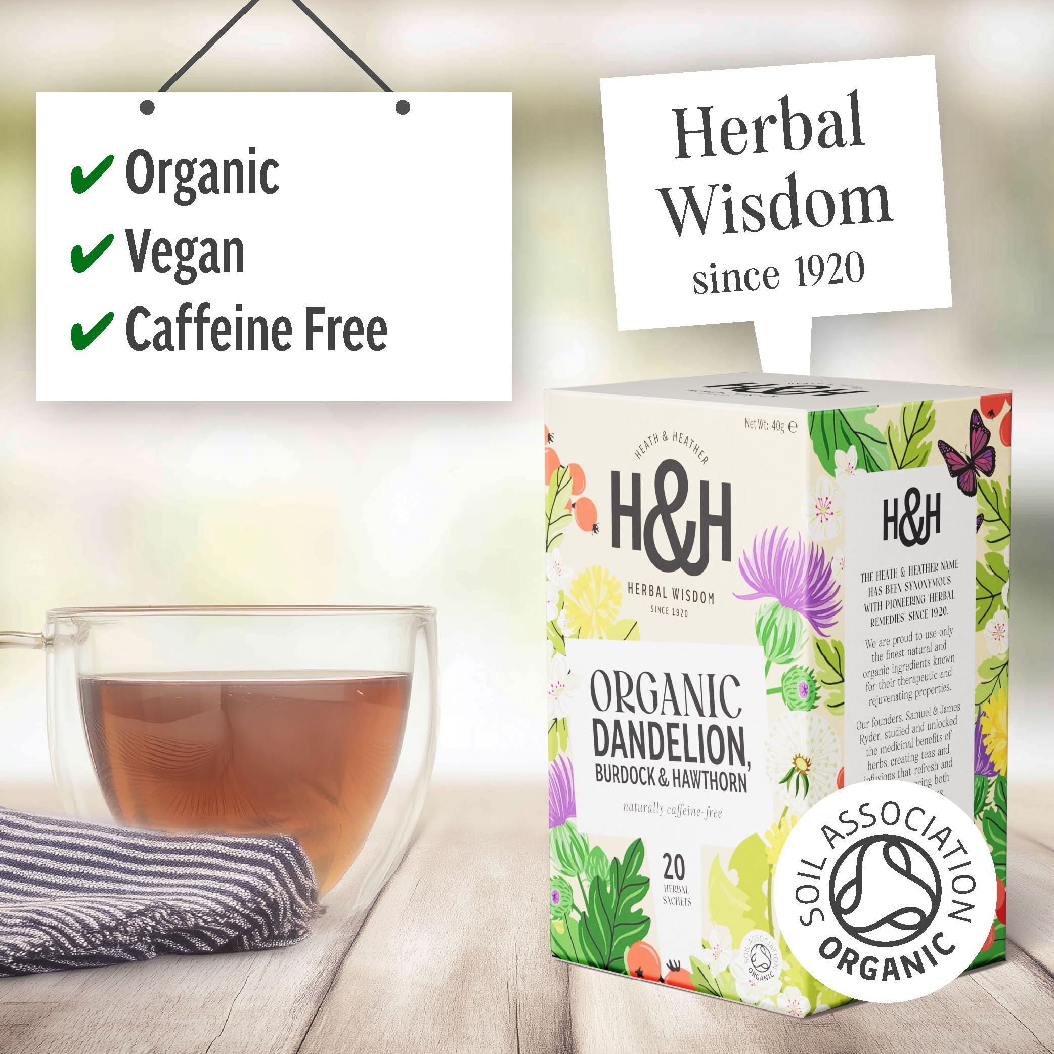 Heath & Heather - Organic Dandelion, Burdock & Hawthorn Tea Herbal Infusion 6