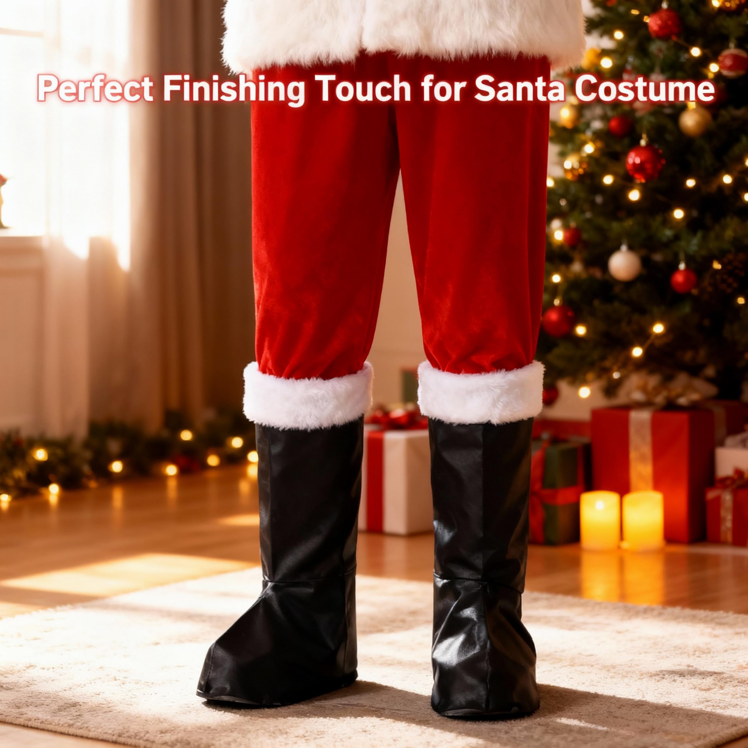 SHATCHI Santa Christmas Fancy Dress Boot Covers with Fur Trim 5