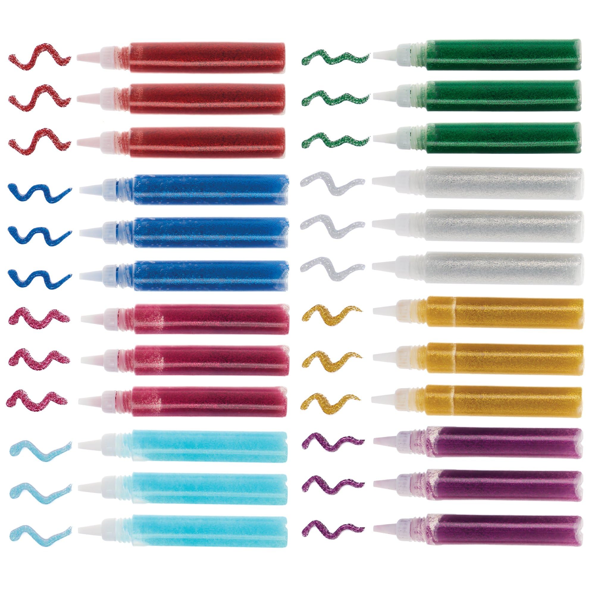 Baker Ross Glitter Glue Pens - 24 Pack Assorted Colours for Kids Arts & Crafts | 10ml Tubes