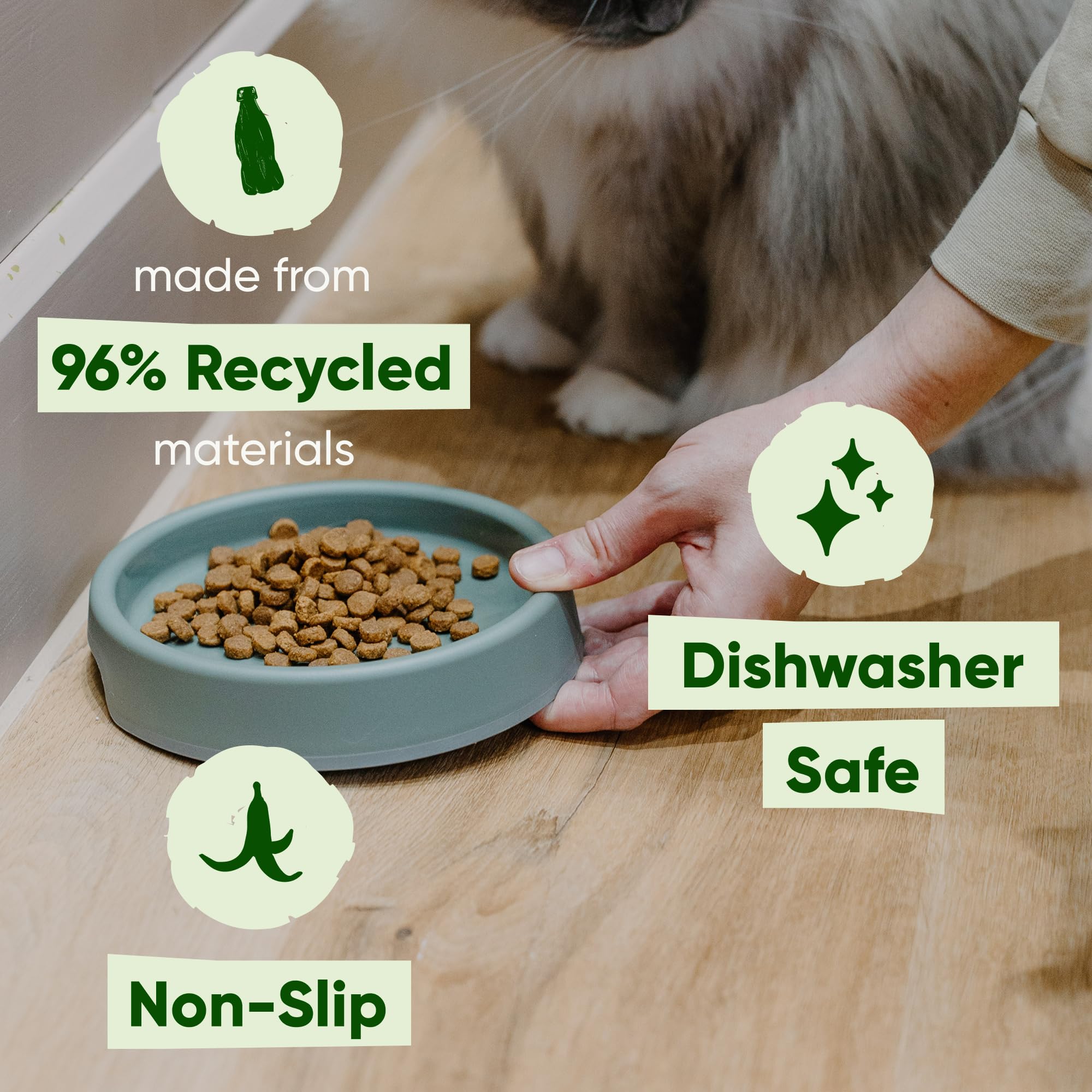 Beco Cat Bowl - Steady Food & Water Bowl | Recycled Plastic | Nonslip Base | Navy Blue
