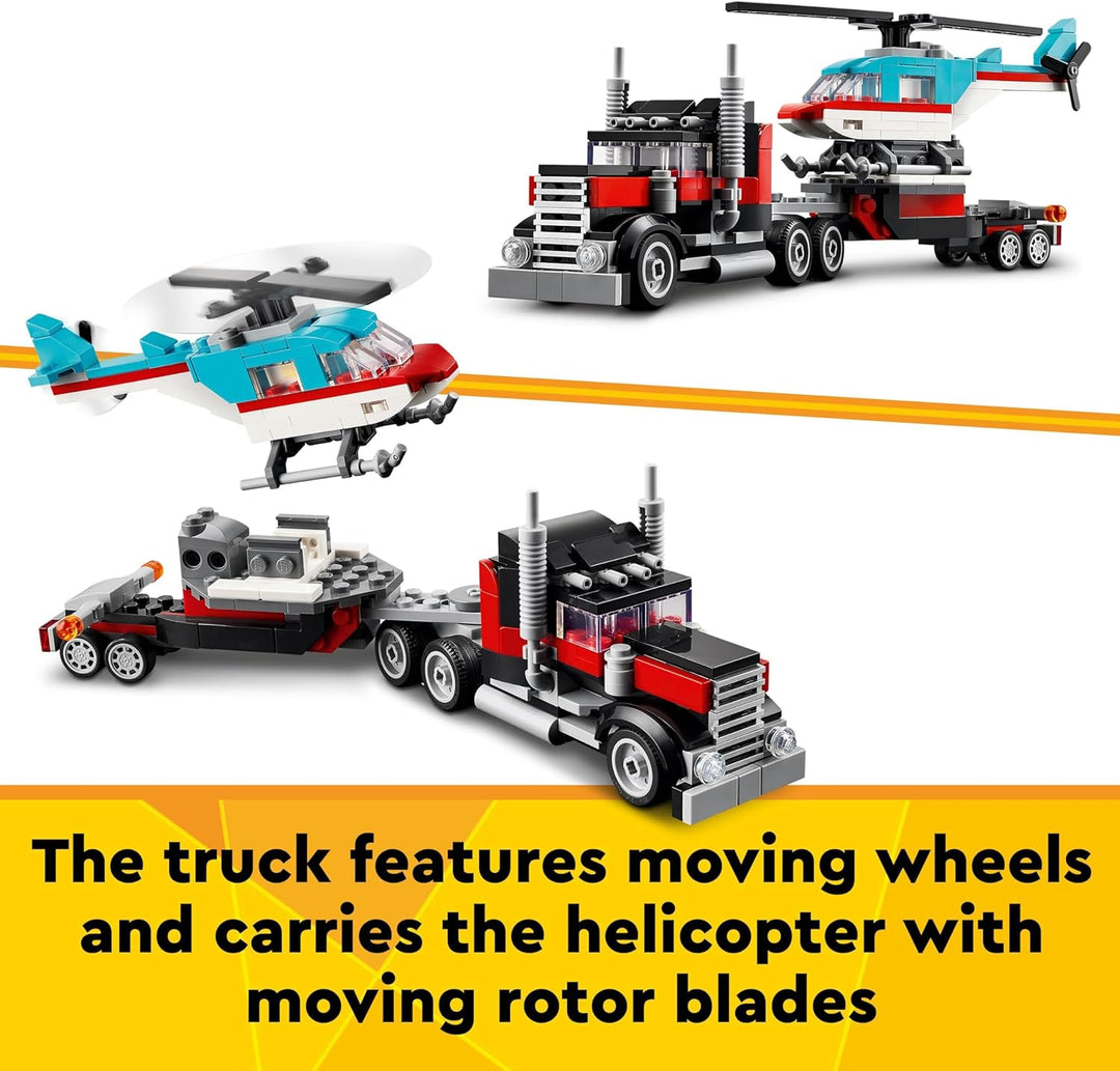LEGO Creator 3in1 Flatbed Truck with Helicopter - 270 Piece Building Set for Ages 7+