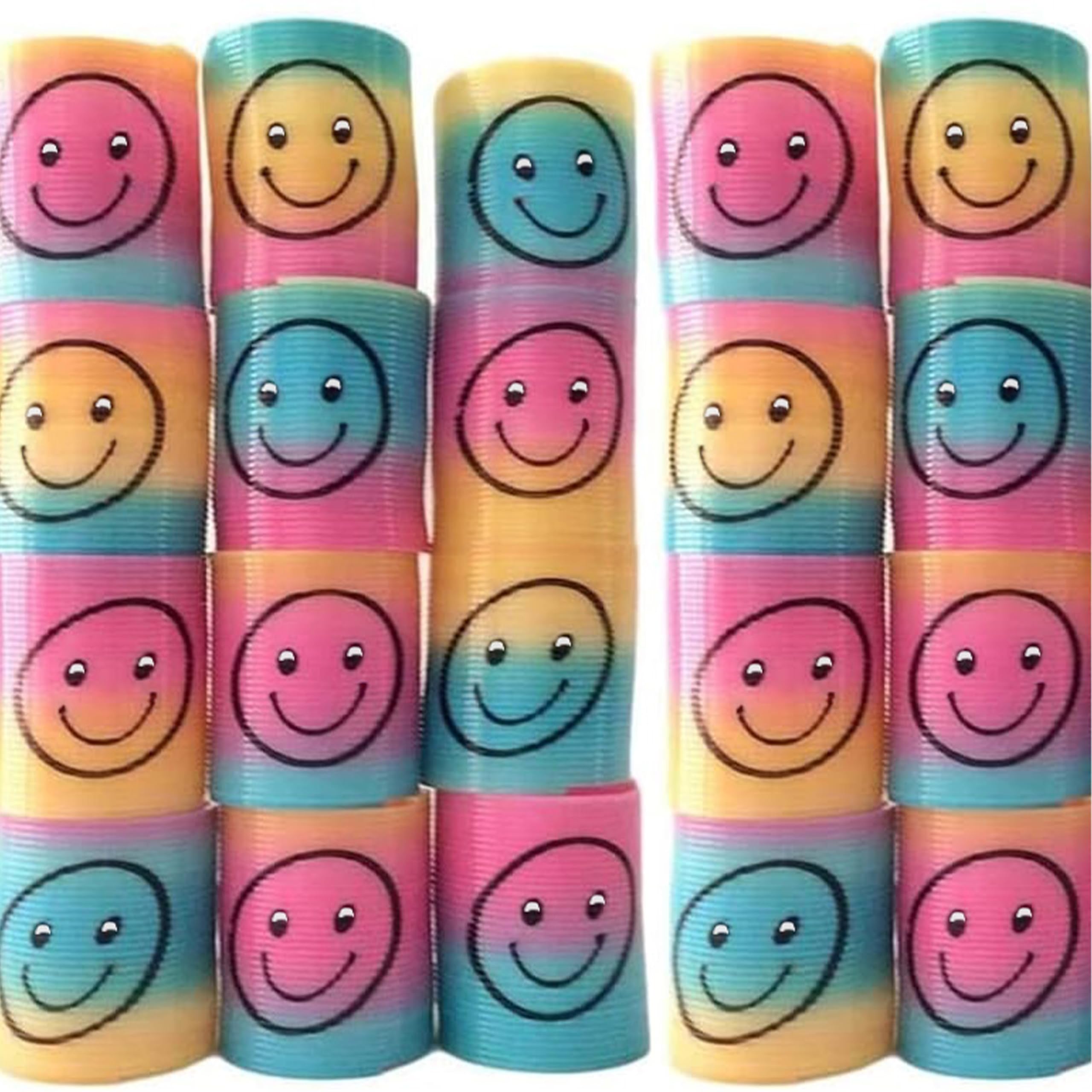 SHATCHI 24Pcs Rainbow Smile Face Springs - Stretches Up To 1 Meter | Plastic Wind-Up Toy