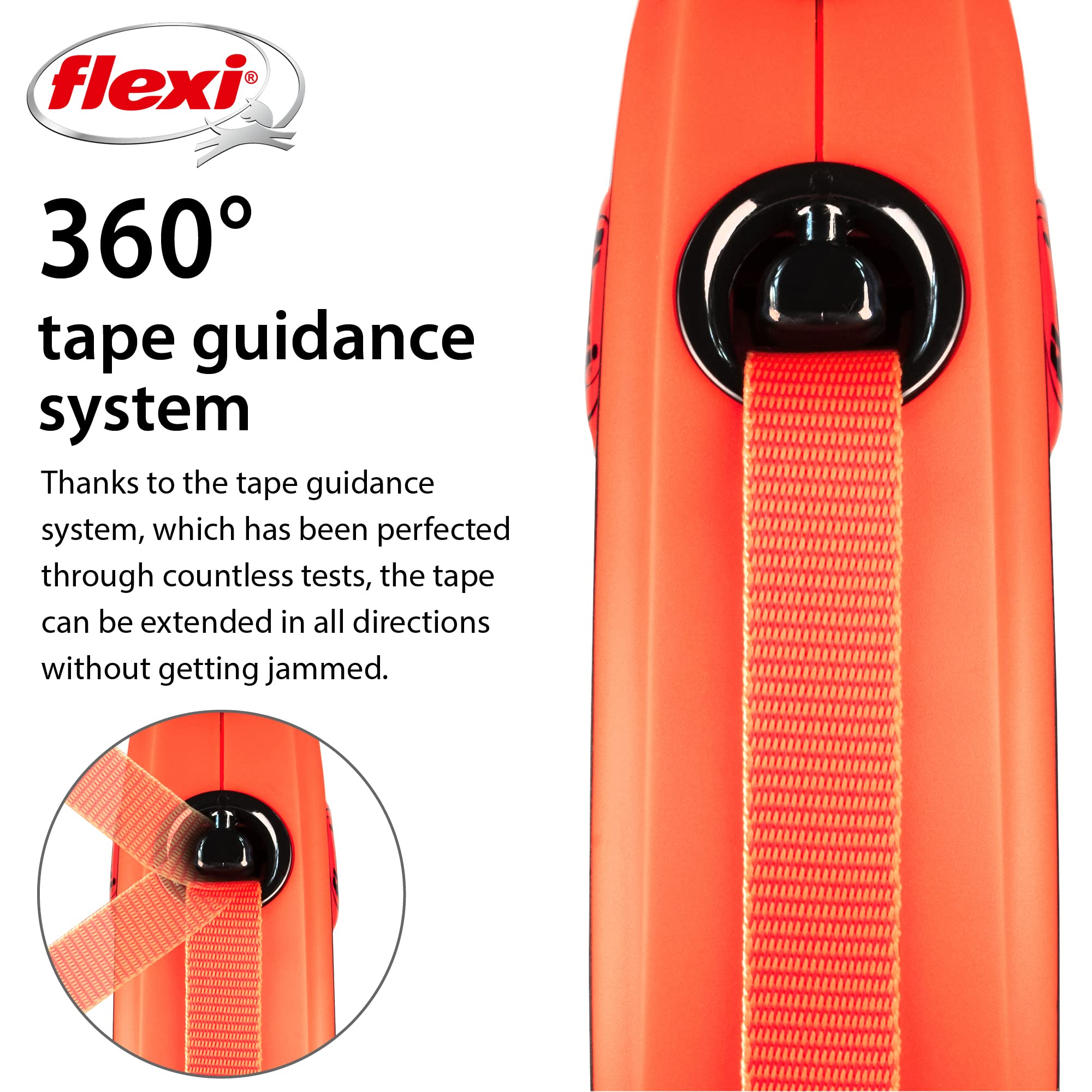 flexi Xtreme M Retractable Dog Lead - 5m Tape, 35kg Max, Orange/Black 4