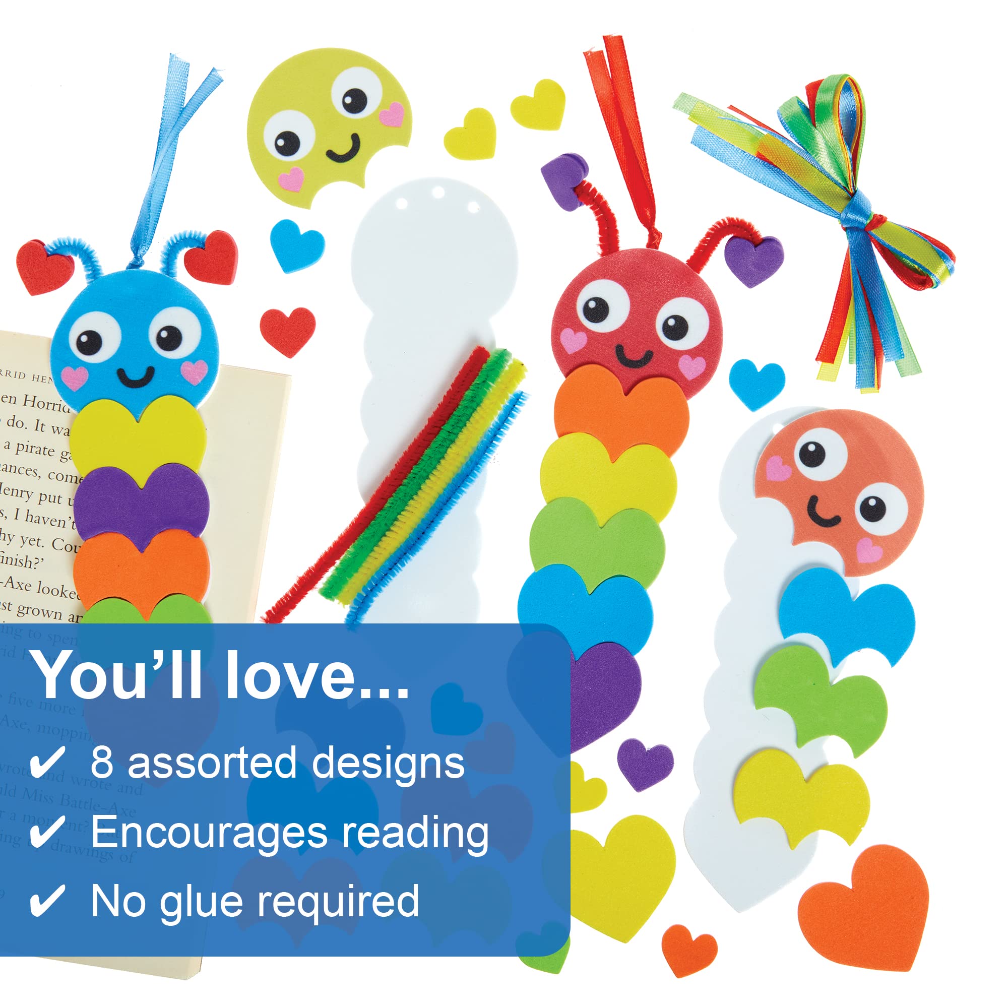 Baker Ross FX455 Caterpillar Rainbow Love Heart Bookmark Craft Kit - Pack of8 15