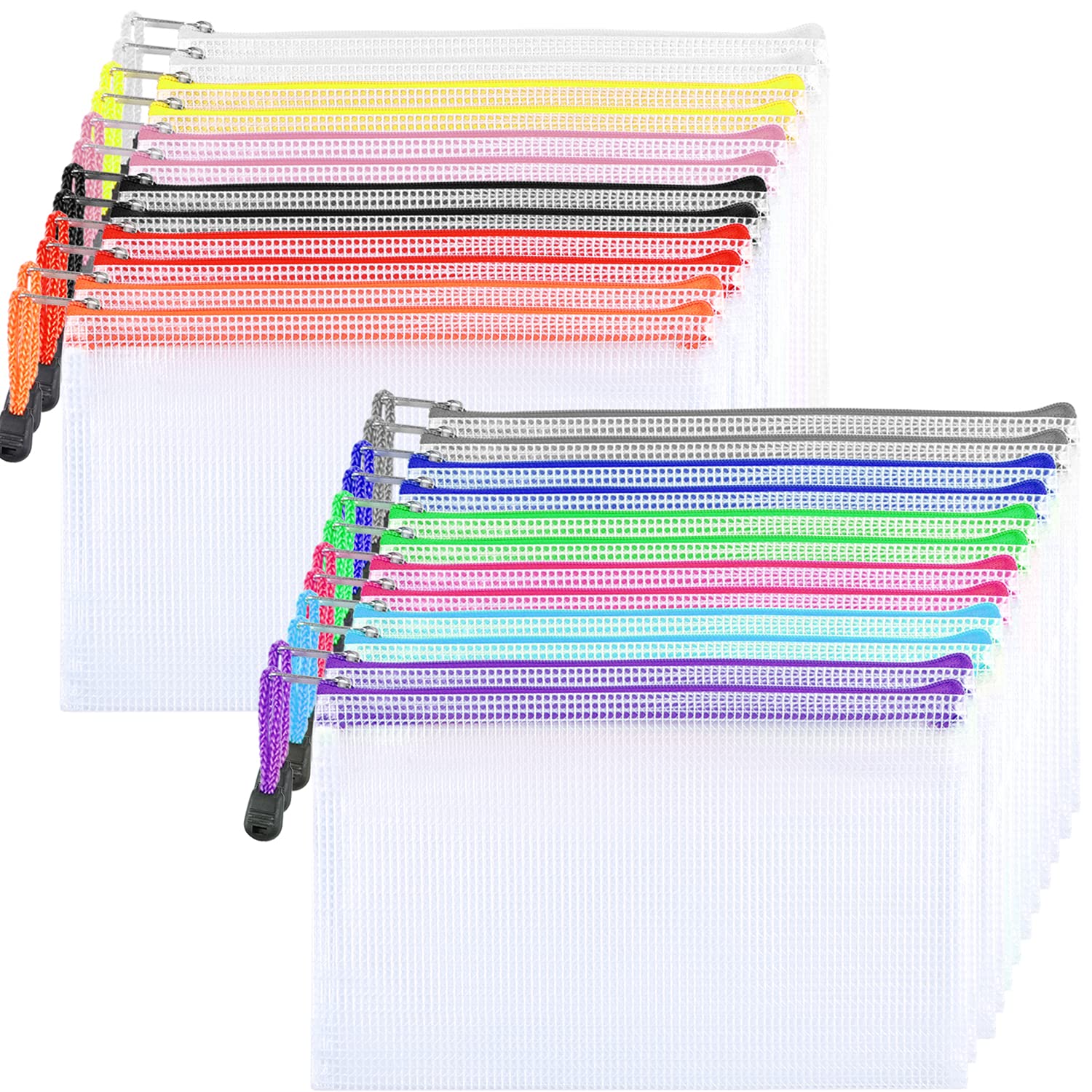 NORTHERN BROTHERS 24PCS A6 Plastic Zip Lock File Wallets - Mesh PVC, 12 Colors | 23x11.5CM