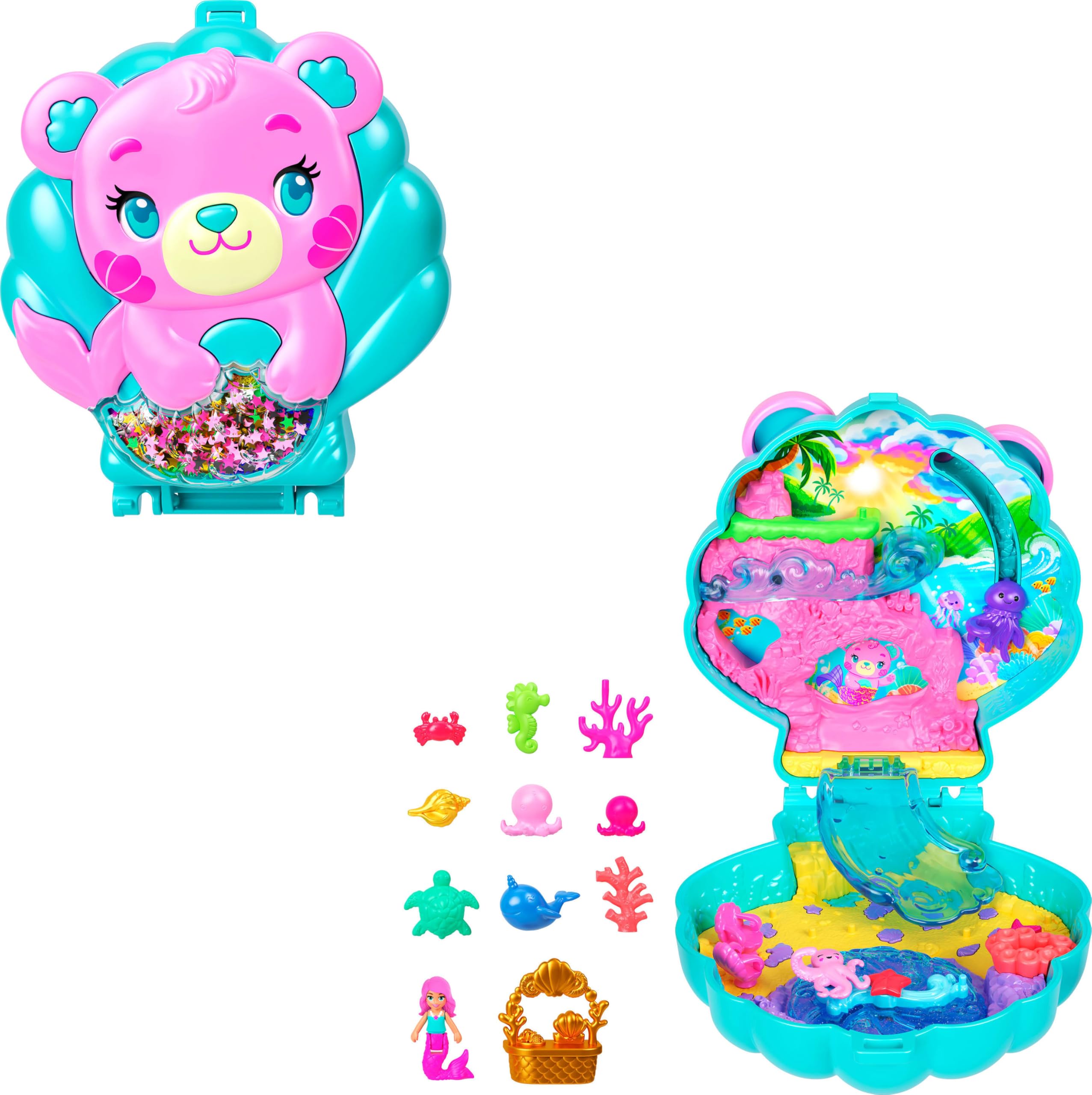 Polly Pocket Glitter Island Compact Playset - Mermaid Adventure with 11 Accessories 1