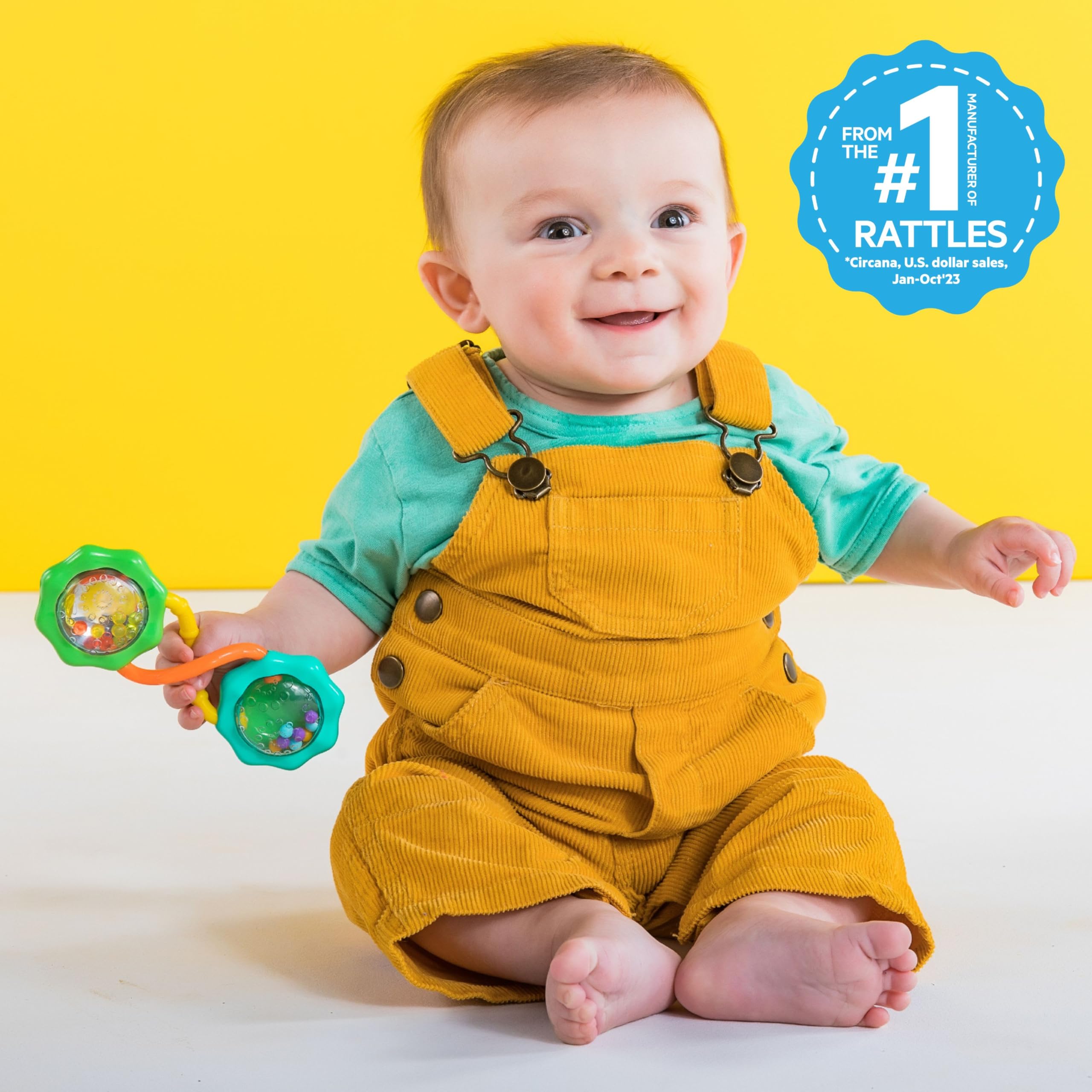 Bright Starts Rattle & Shake Baby Barbell Toy - Green | Ages 3 Months+ 2