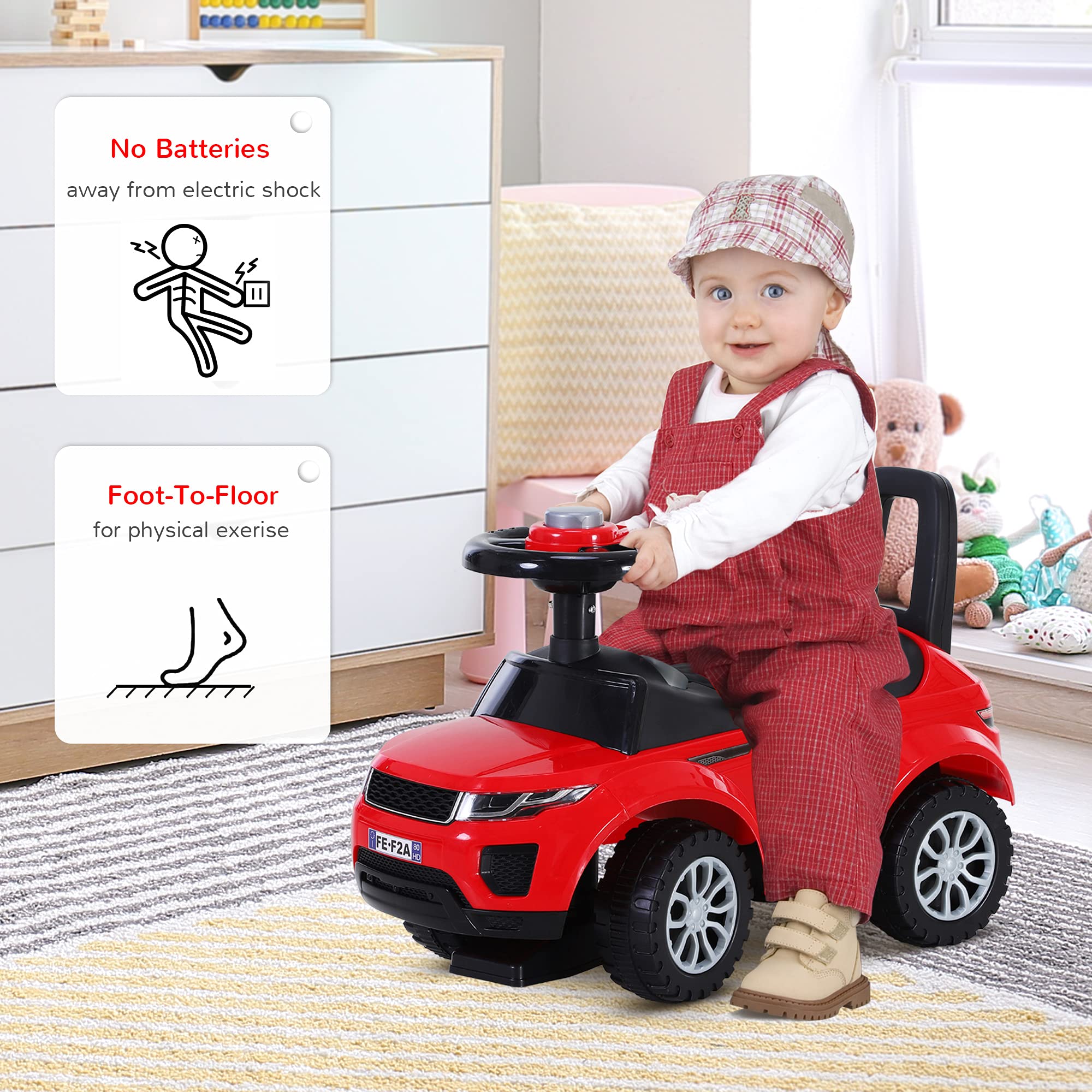 HOMCOM 3-in-1 Ride On Car Foot To Floor Slider Toddler Red | Ages 12-36 Months | Max 25kg 4