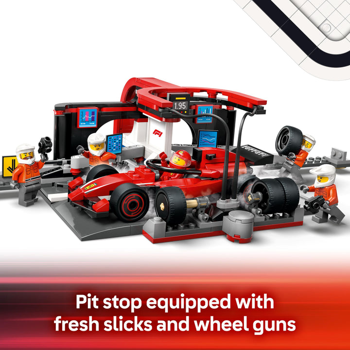 LEGO City F1 Pit Stop & Pit Crew with Ferrari Car Toy - 322-Piece Building Set for Ages 6+