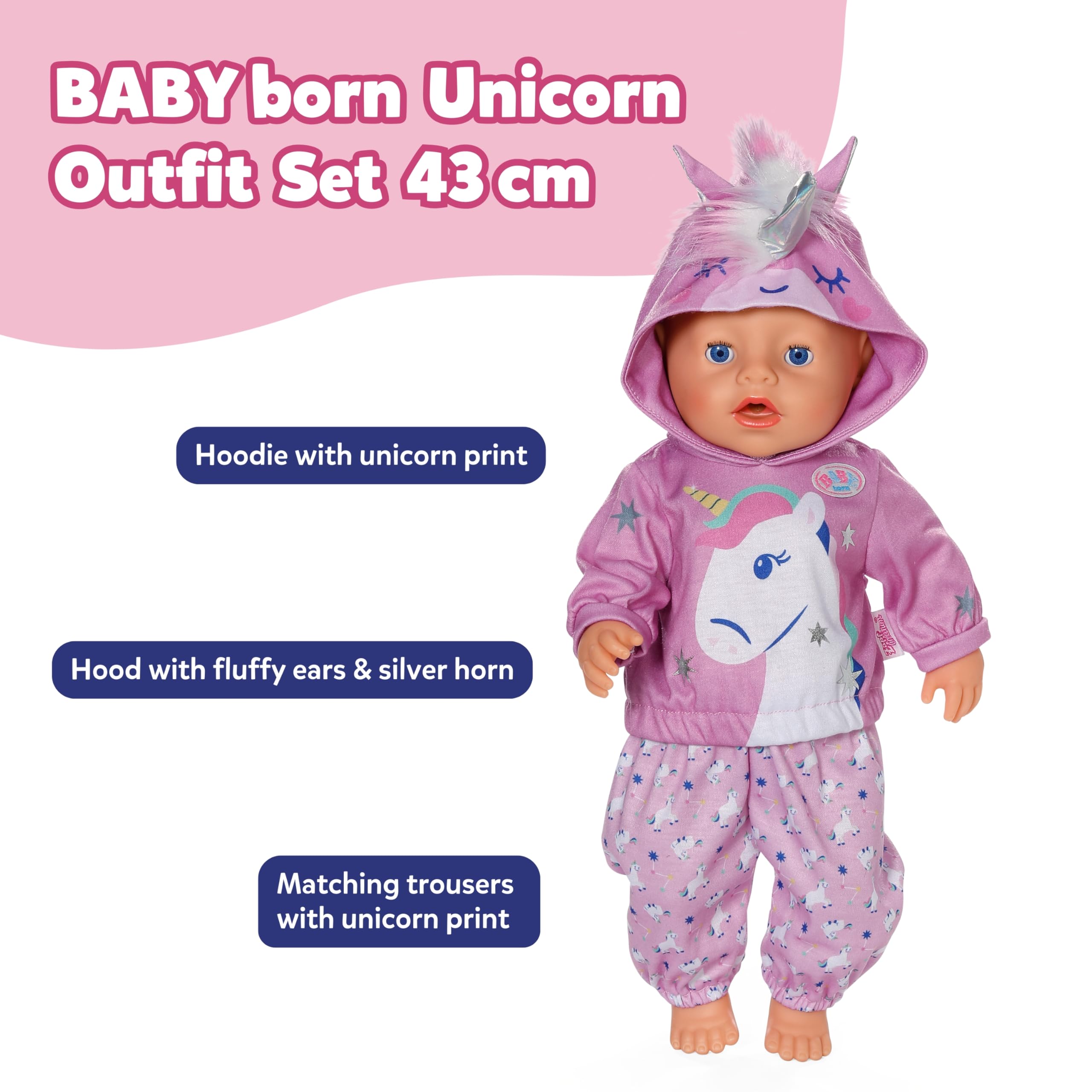 BABY born Unicorn Jogging Suit Outfit - Doll Clothes for 43cm Dolls - Ages 3+ 4