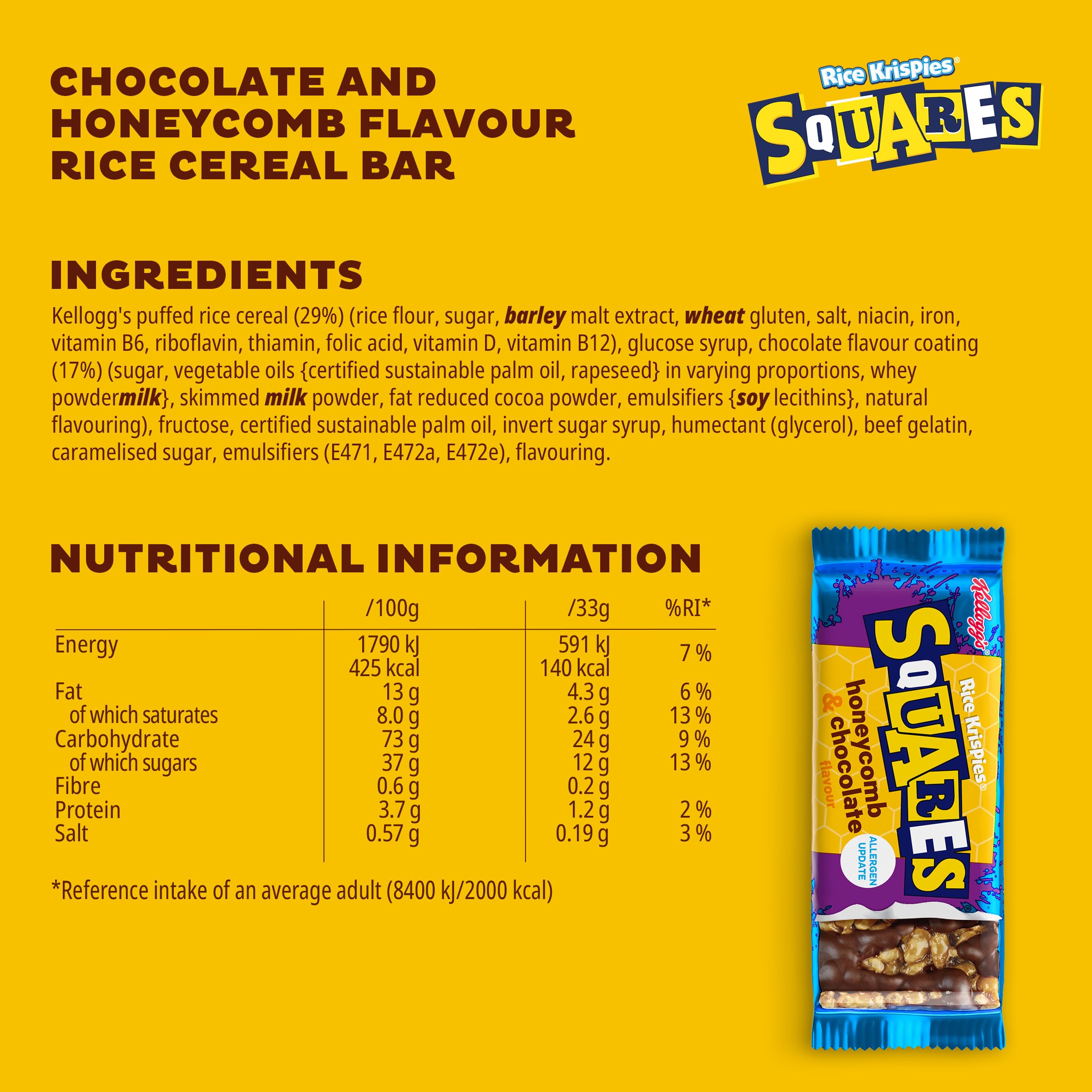 Rice Krispies Squares Honeycomb & Chocolate Cereal Bars - 8 Bars (Pack of 2) 3