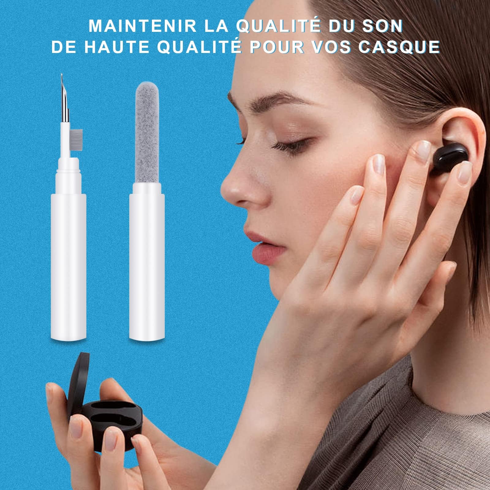 MOXYOY 3-In-1 Earphone Cleaning Kit - Metal Tip, Brush, Sponge | ABS/Stainless Steel 7