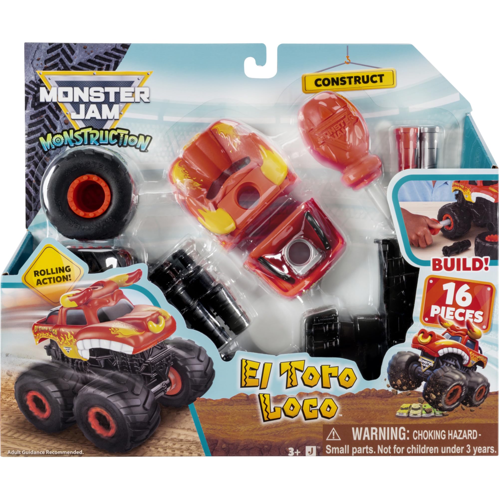Jazwares Monster Jam El Toro Loco Monstruction Truck - 5-Inch Buildable Vehicle | 16 Pieces | Ages 3+ 2