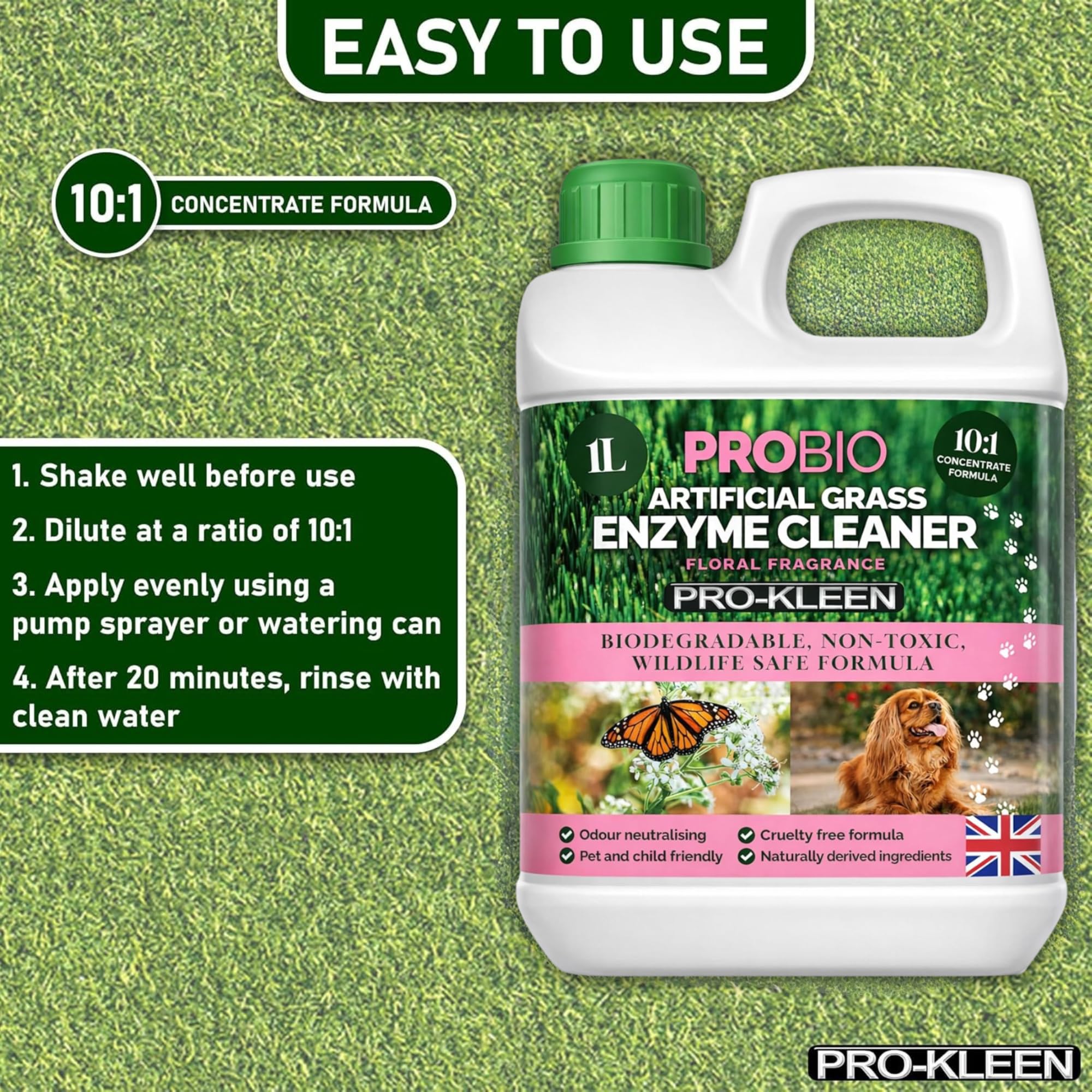 Pro-Kleen ProBio Artificial Grass Cleaner - Probiotic Deodoriser | 1L | Floral Scent 4
