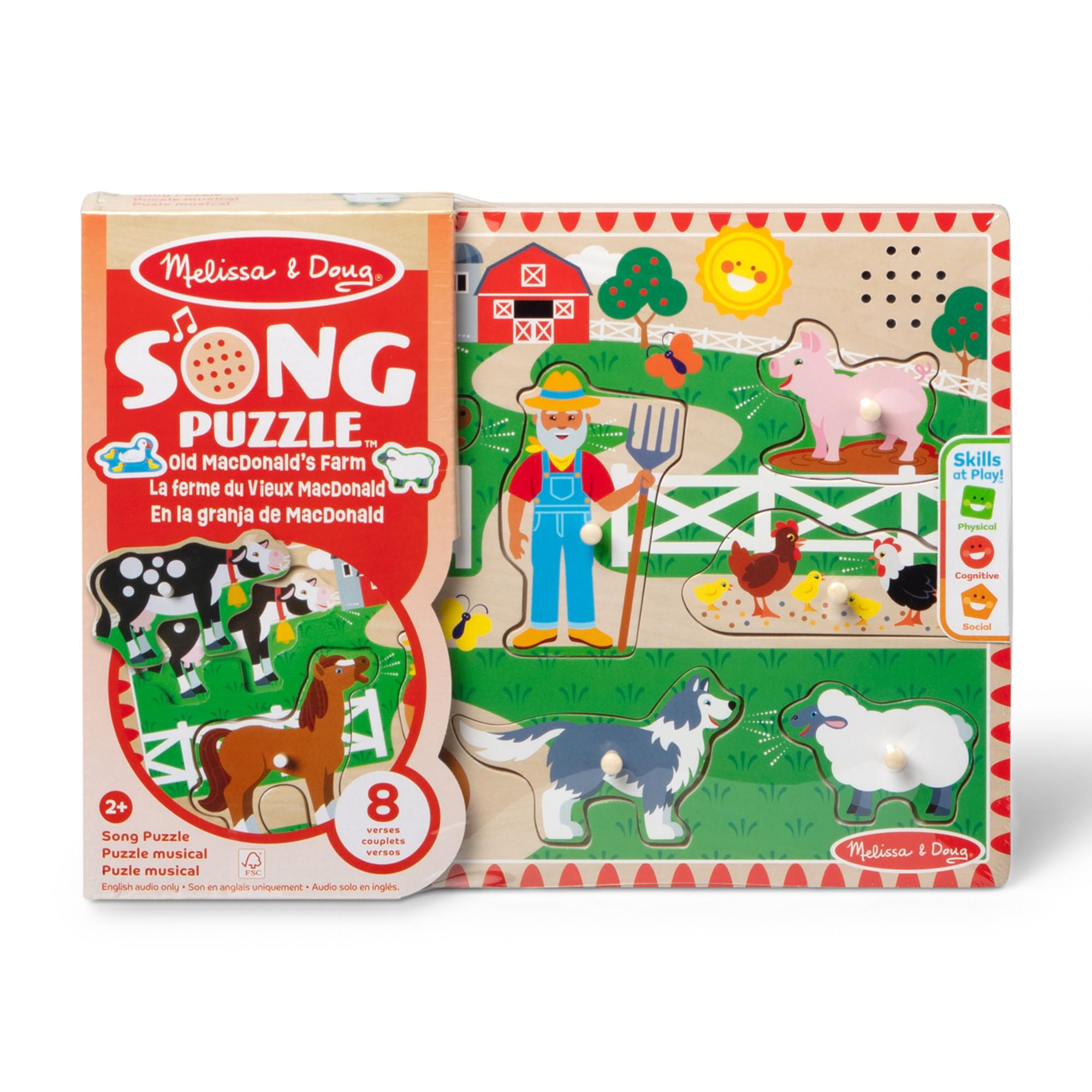 Melissa & Doug Old MacDonald’s Farm − Wooden Animal Sound Puzzle with Pegs | Educational Toy for Toddlers | Age 2+ 8