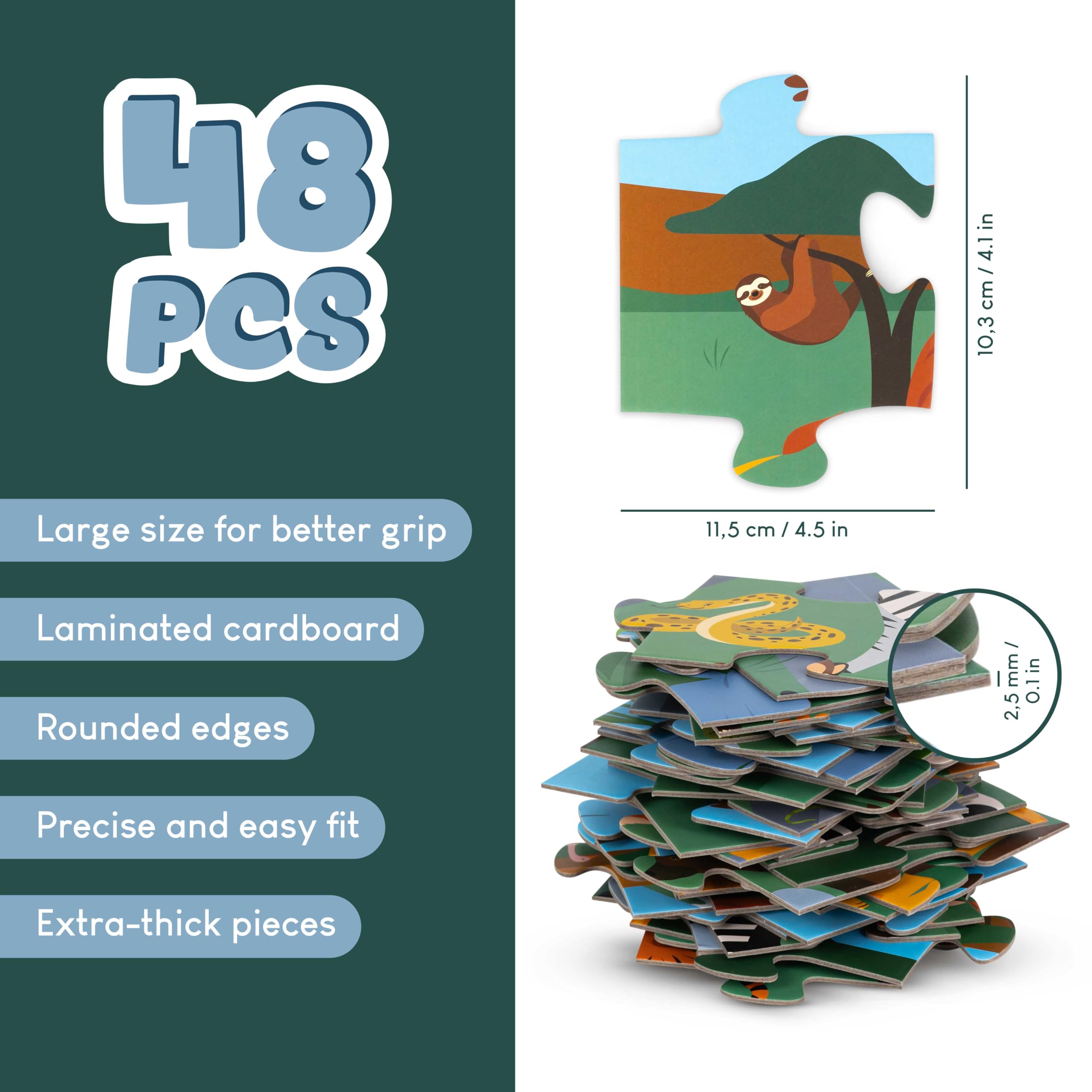 BONNYCO Giant Jungle Floor Puzzle - 48 Large Pieces | 92 cm x 62 cm | Ages 2-99 3