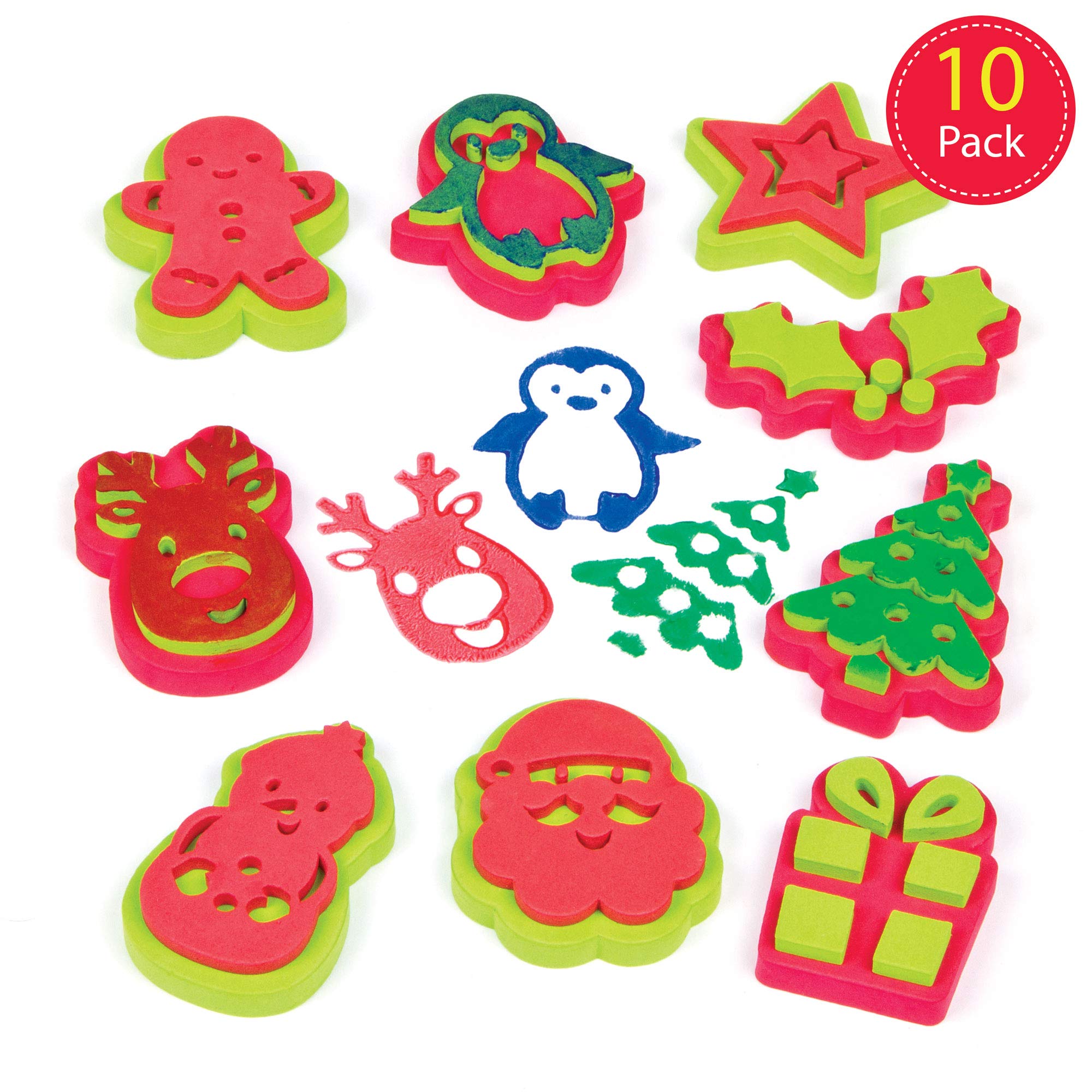 Baker Ross AF808 Christmas Foam Stampers - Pack of 10 Assorted Kids Arts & Crafts Stamping Set 1