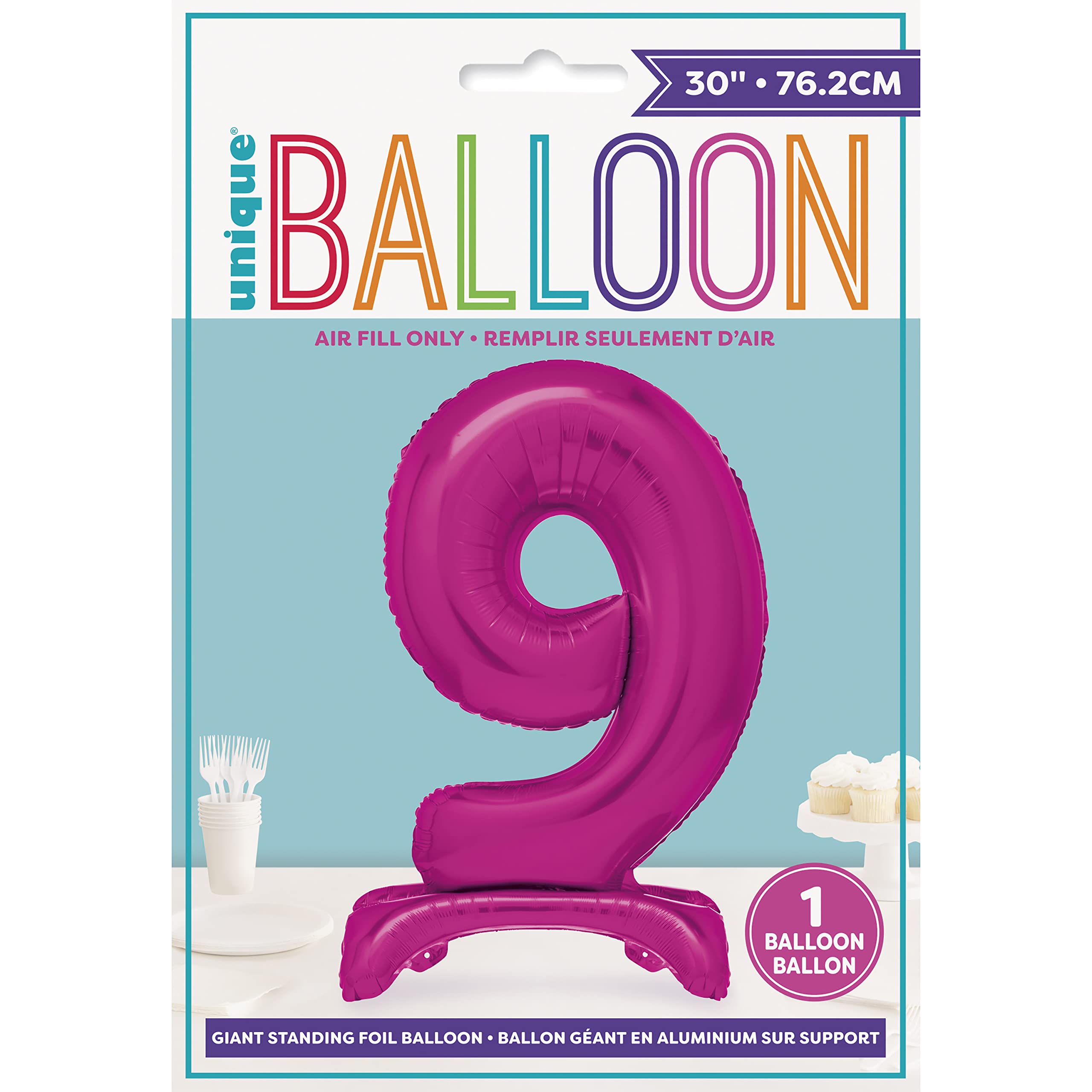 Unique Hot Pink Standing Number 9 Foil Balloon 30" - Party Decor 2