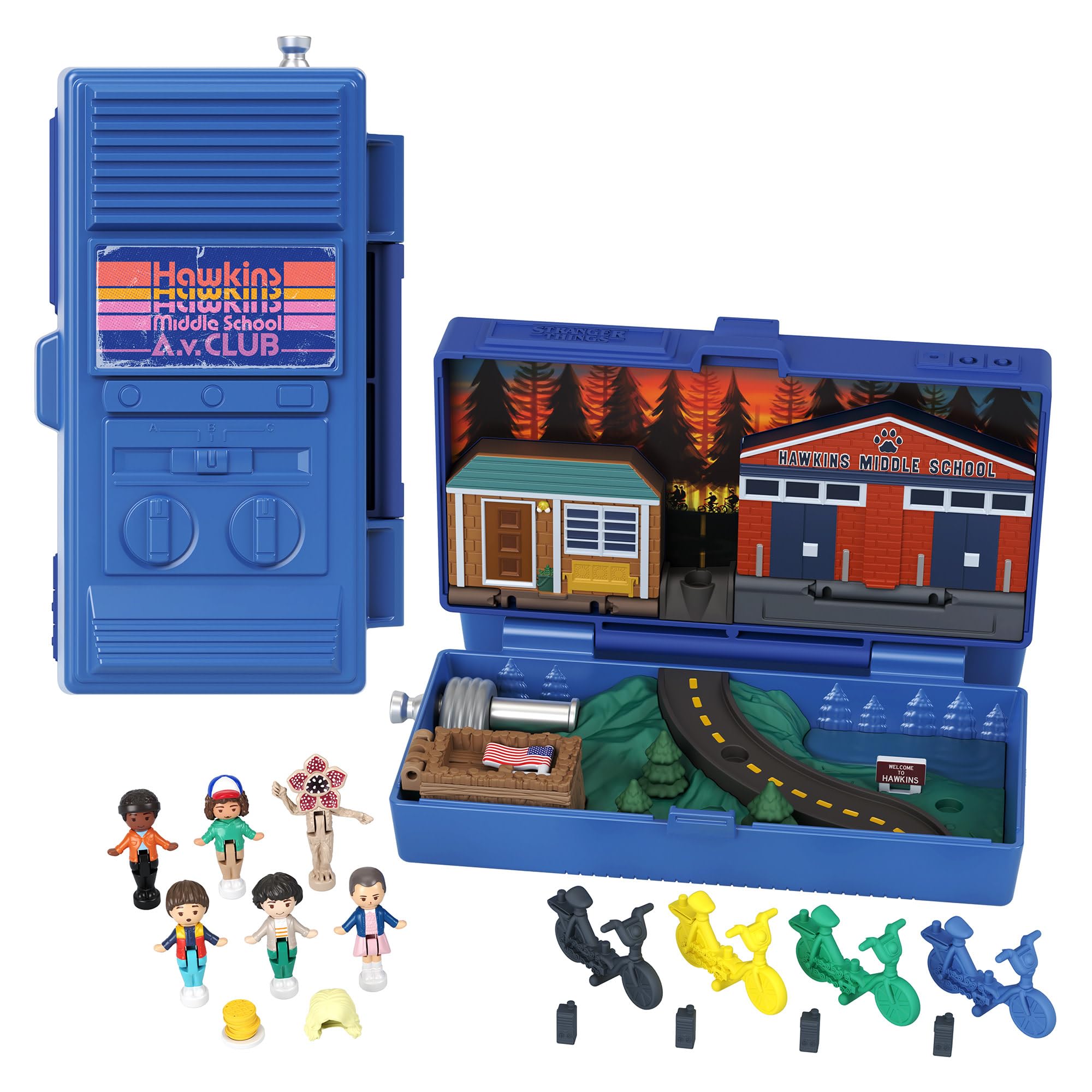 Polly Pocket Stranger Things Collector Playset - Walkie Talkie Compact with 6 Character Dolls & 10 Accessories, Ages 4-10 1