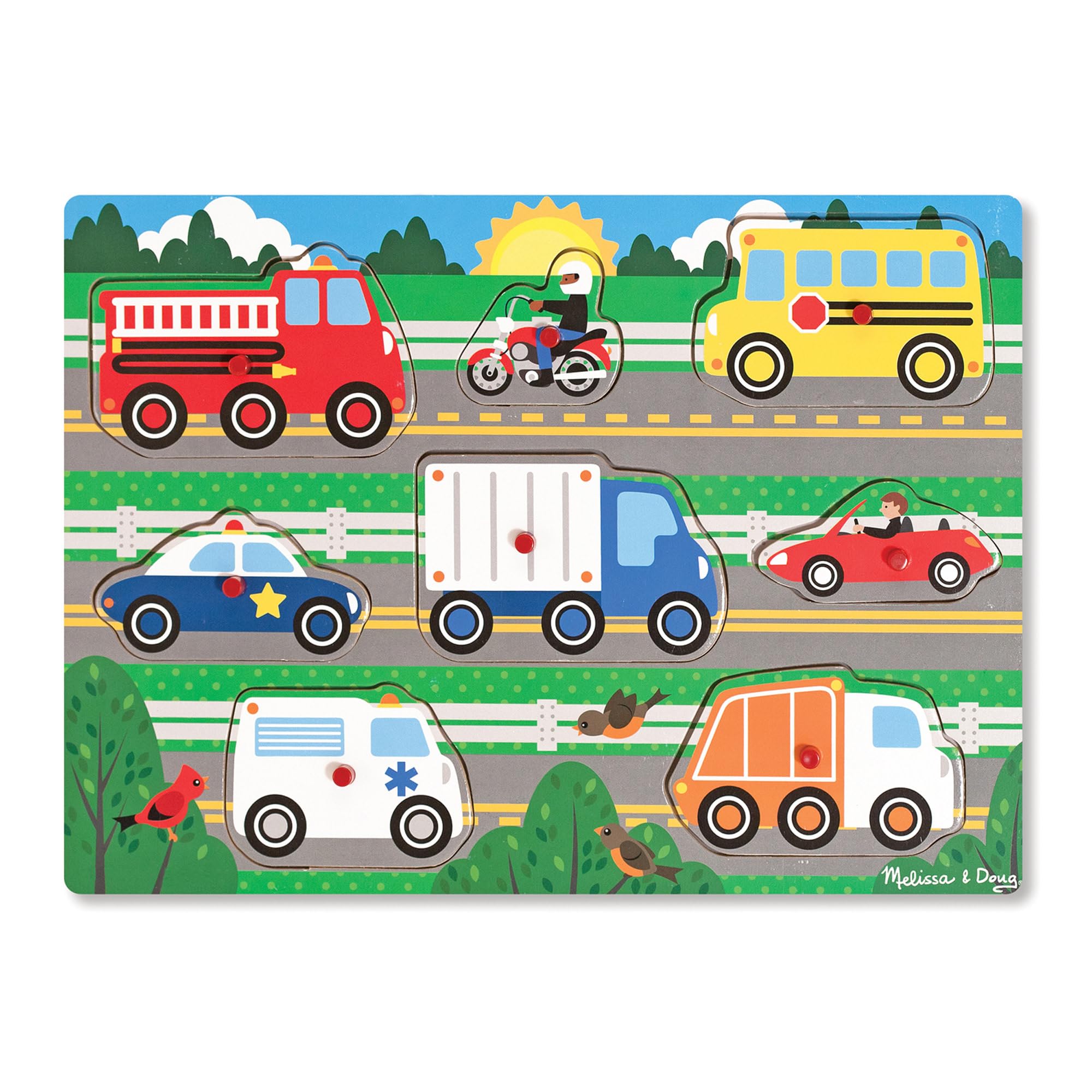 Melissa & Doug Vehicles Wooden Peg Puzzle - 8-Piece Educational Toy for Toddlers 2+ 11