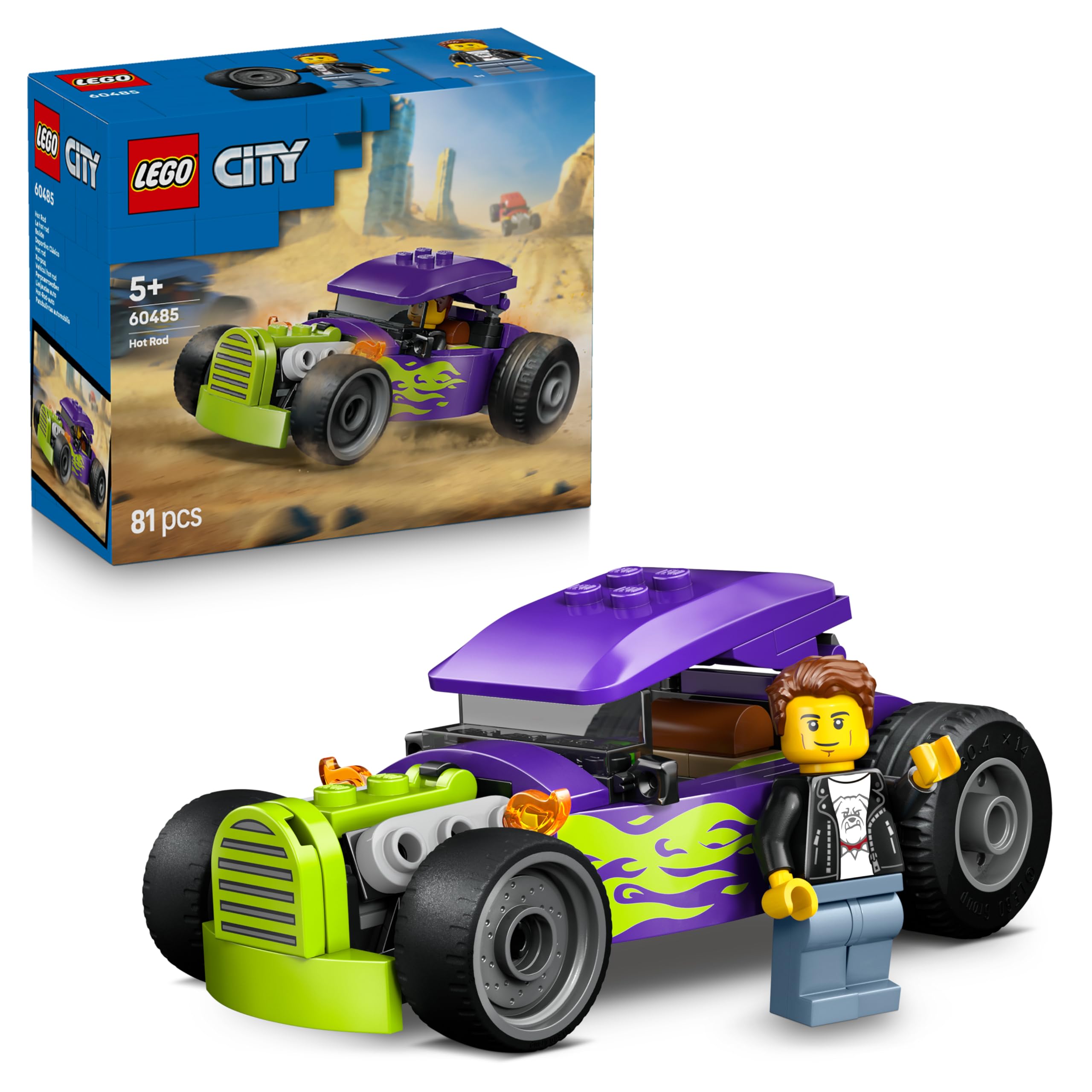 LEGO City Hot Rod Race Car Toy Set 60485 with Driver Minifigure | Ages 5+