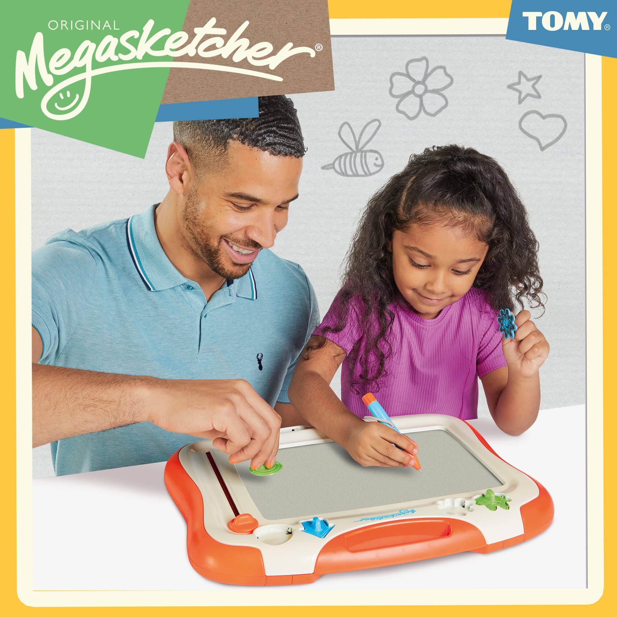 TOMY Megasketcher Classic Magnetic Drawing Board | Large 45x35cm Screen | Ages 3+ | 4 Stamps Included 4