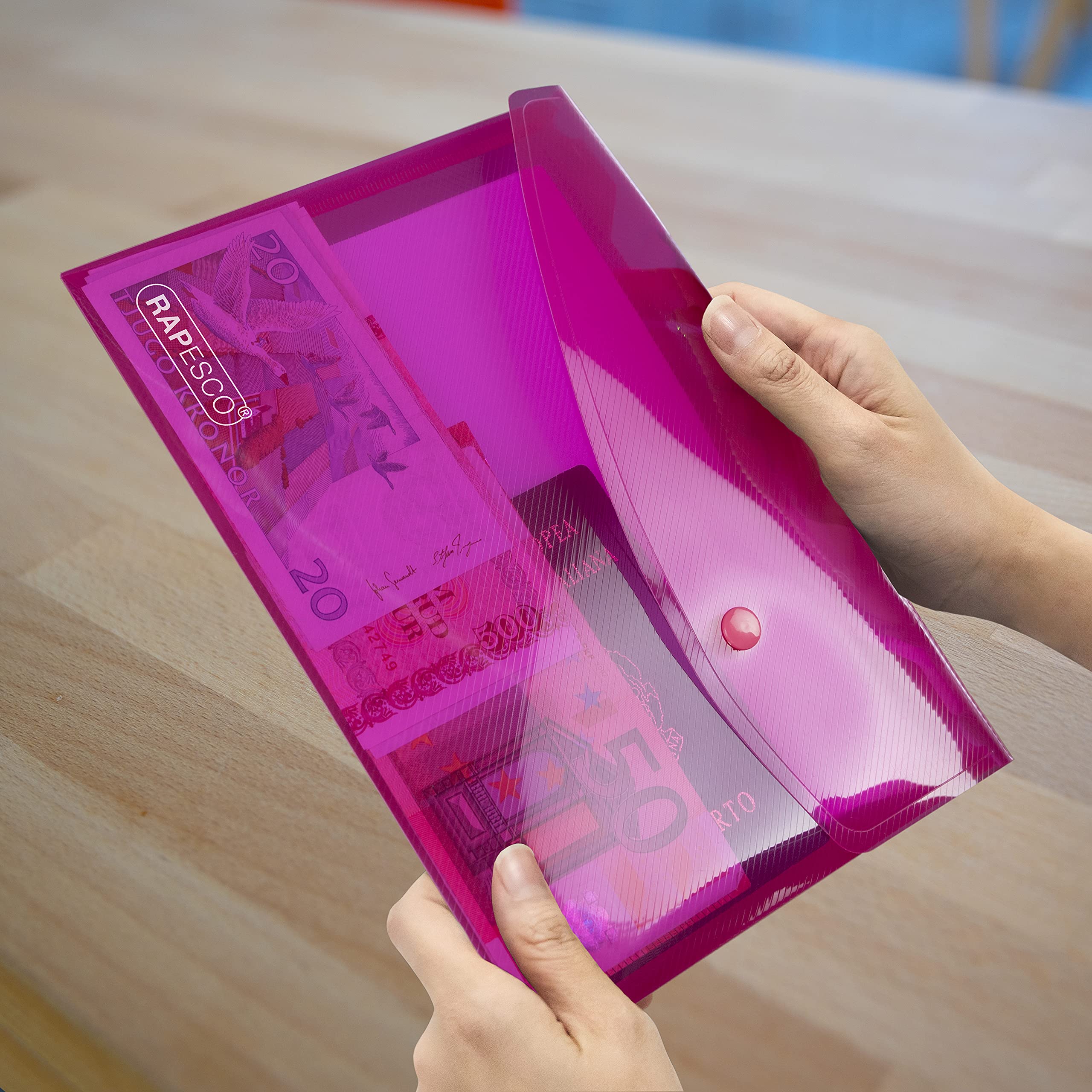 RAPESCO 1679 ECO Recycled Popper Wallets - A5, Pack of 10, Assorted Bright Transparent Colours 3