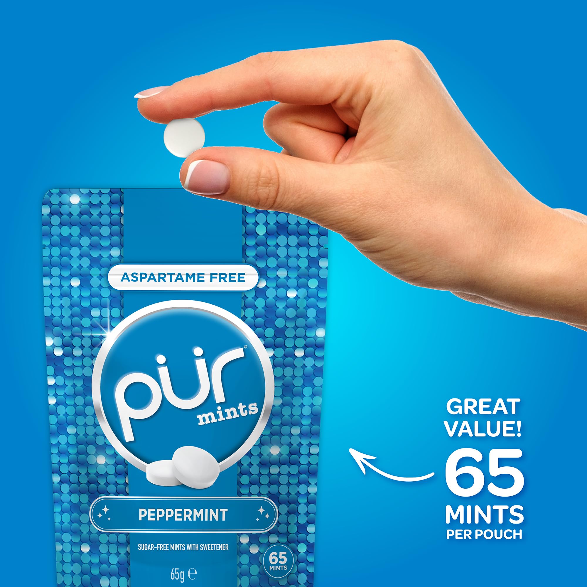 PUR Mints Peppermint - Sugar Free, Aspartame Free, Made with Xylitol | 65 Count Pouch 2