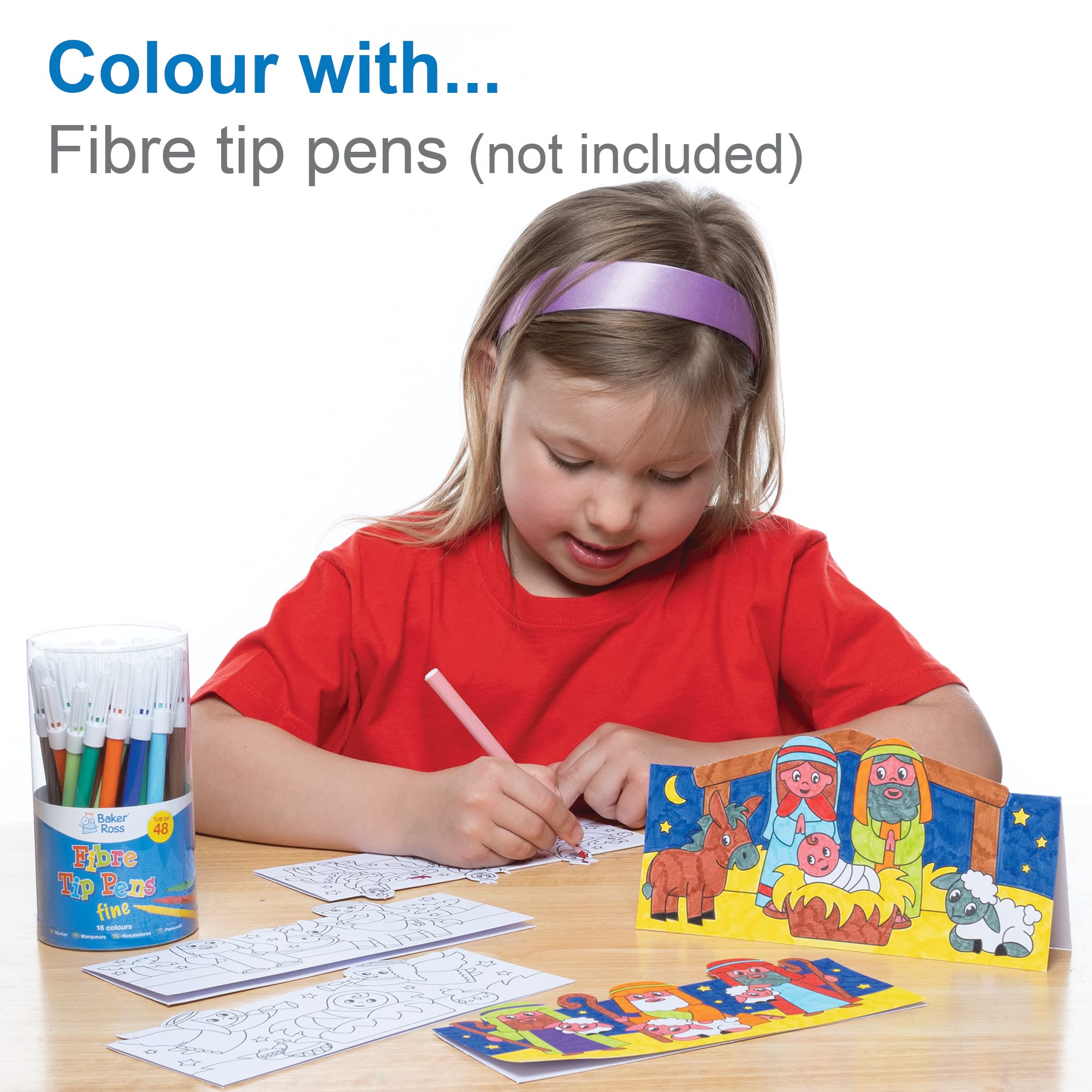 Baker Ross FC270 Nativity Colour In Pop Up Cards - Pack of 10 Christmas Craft Kit 12