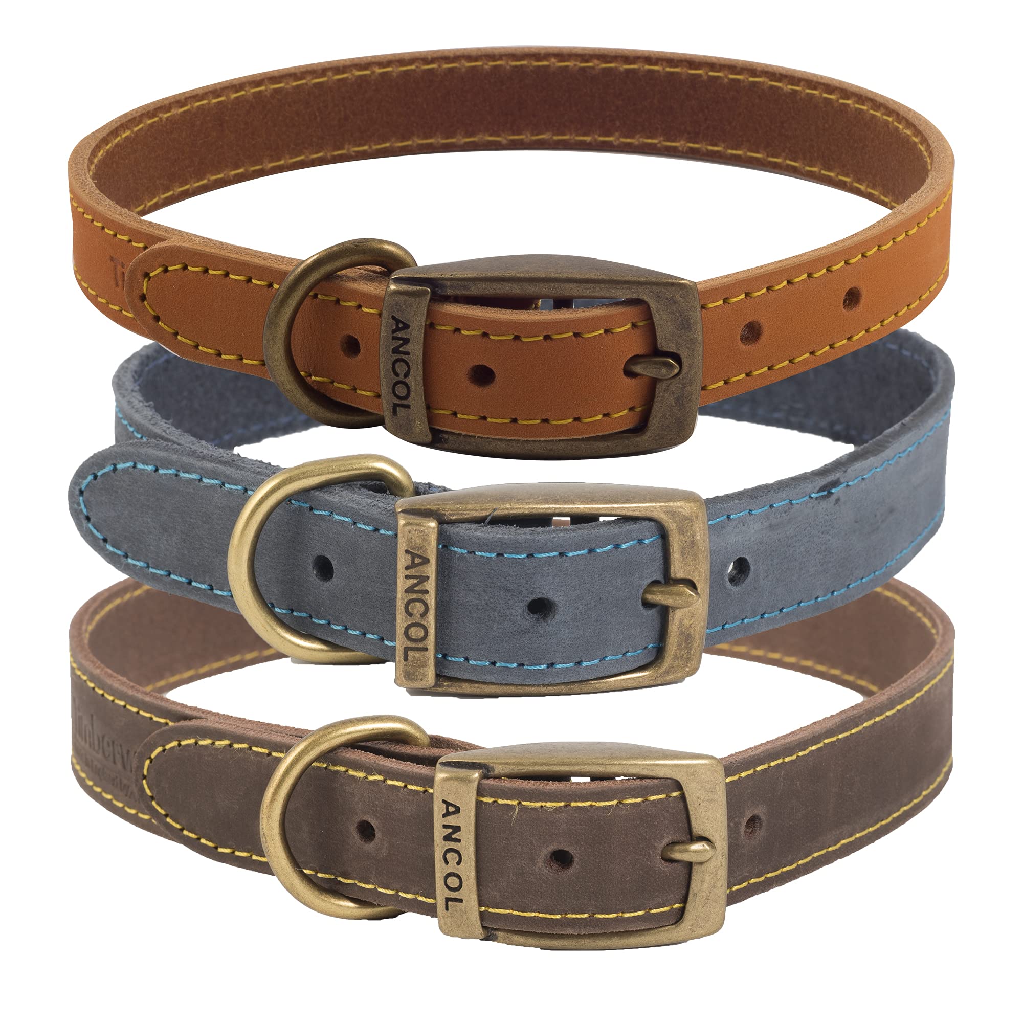 Ancol Timberwolf Leather Dog Collar - Sable | Size 4 (35-43 cm Neck)