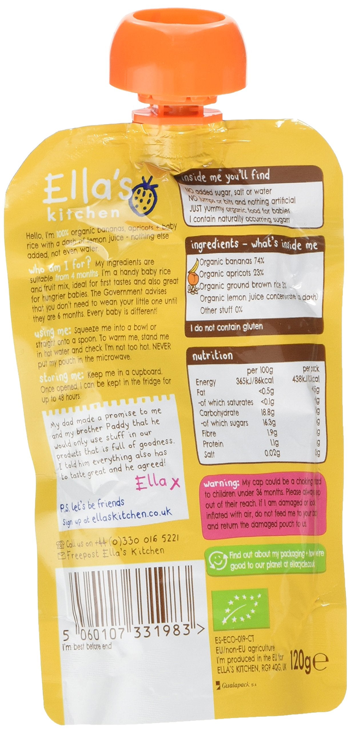 Ella's Kitchen - Organic Apricot & Banana Baby Rice Smoothie Pouch, 120g 5