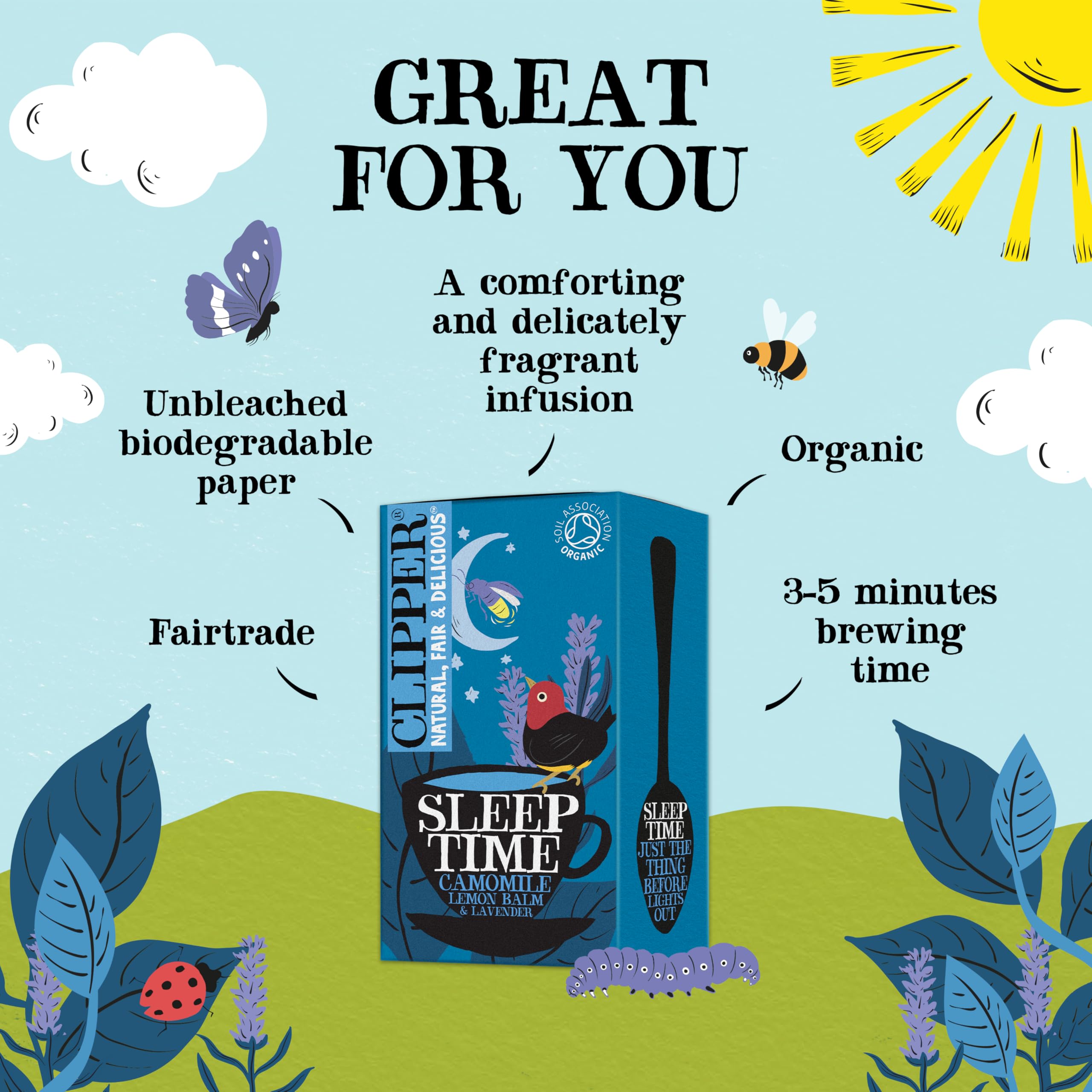 Clipper Organic Sleep Time Herbal Infusions Tea - Chamomile, Lemon Balm & Lavender | 4 x 20 Teabags
