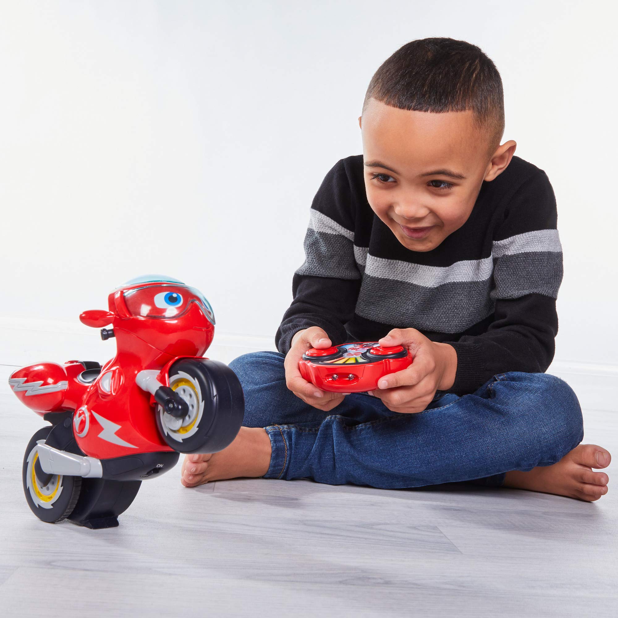 Ricky Zoom T20055A Remote-Controlled Stunt Motorcycle Playset - Wheelie & 360 Spin Action for Kids 6