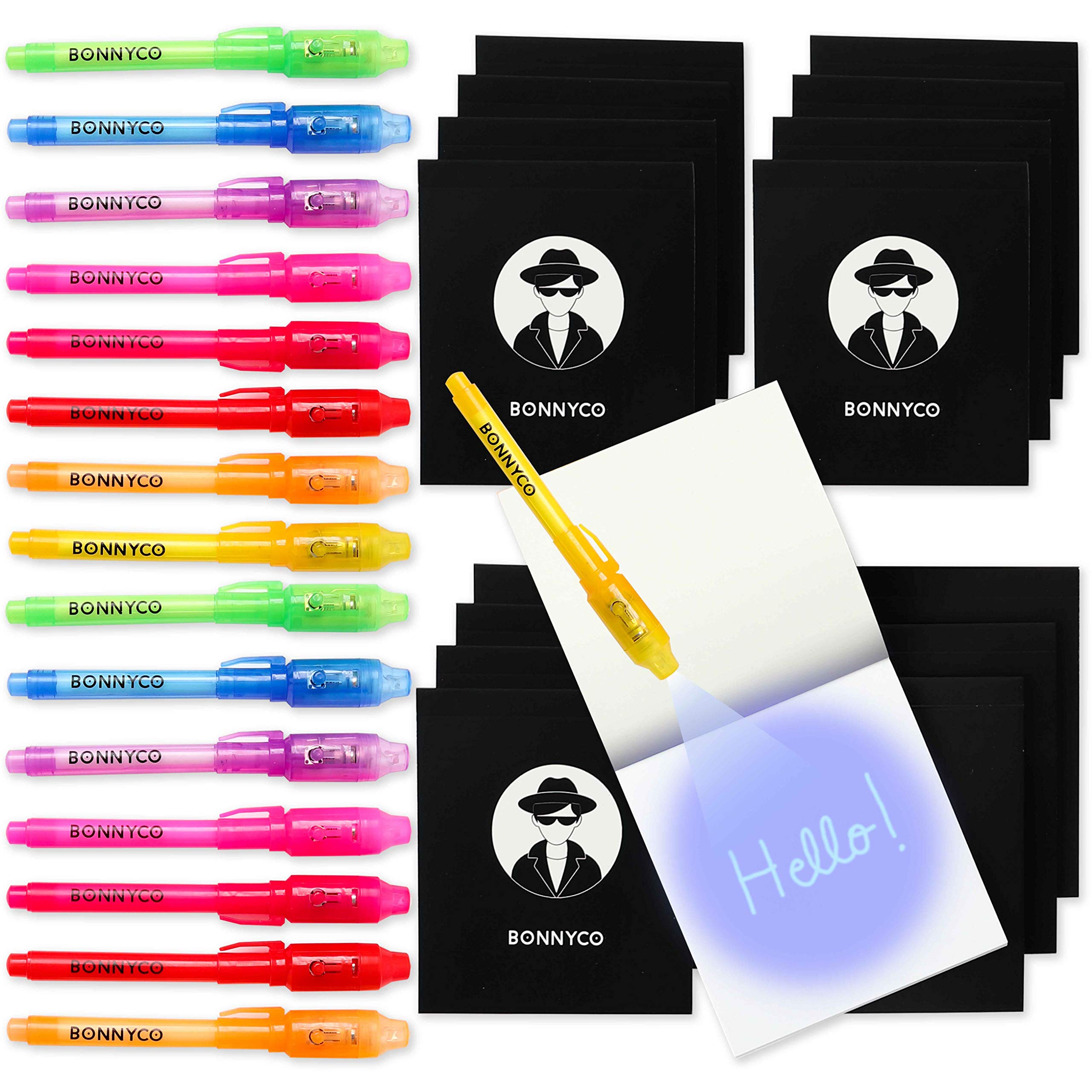 BONNYCO Invisible Ink Pen and Notebook Set - Pack of 16 UV Magic Pens with Notepads for Kids 1