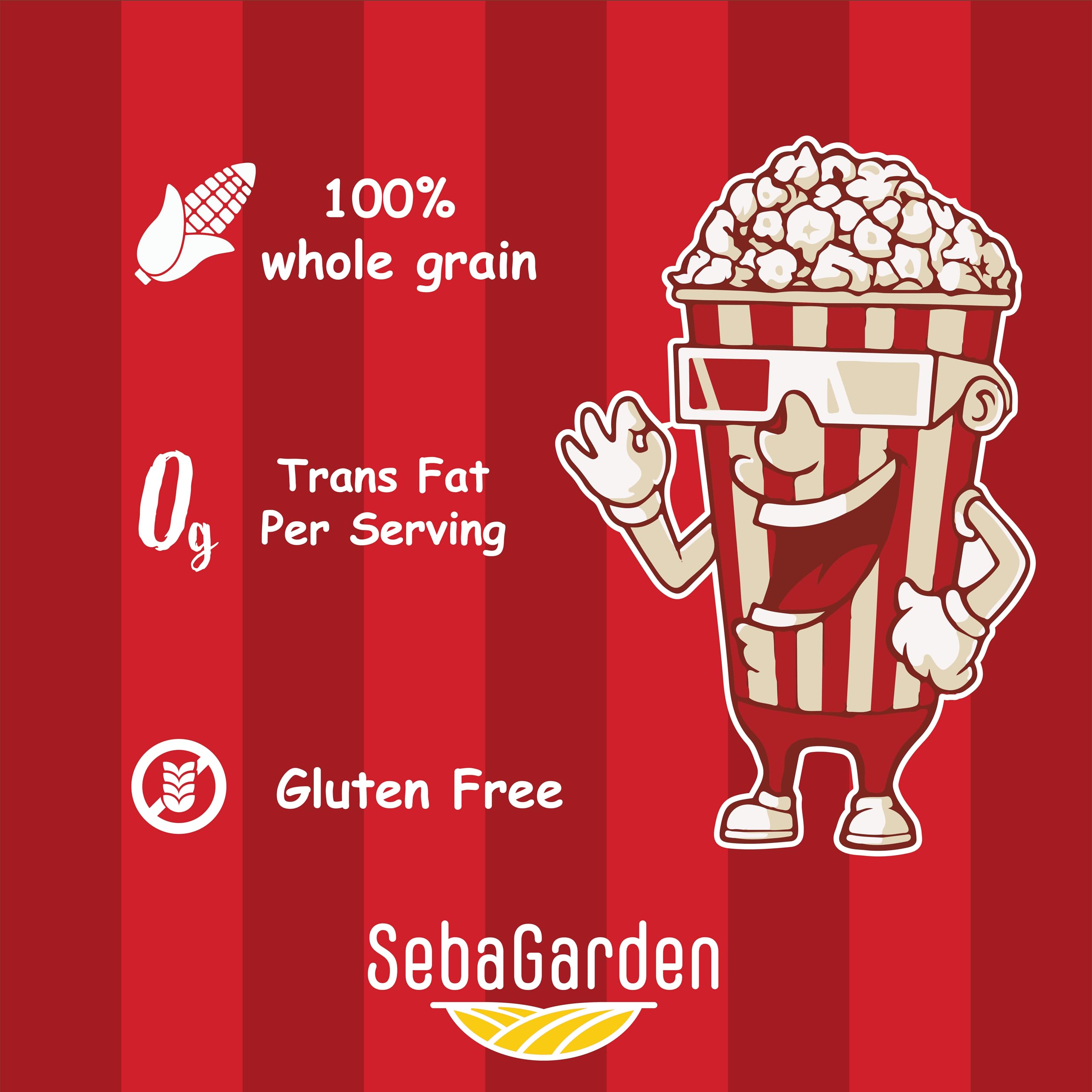 Seba Garden Popping Corn Kernels 2 kg - GMO Free, Resealable Ziplock Bag 6
