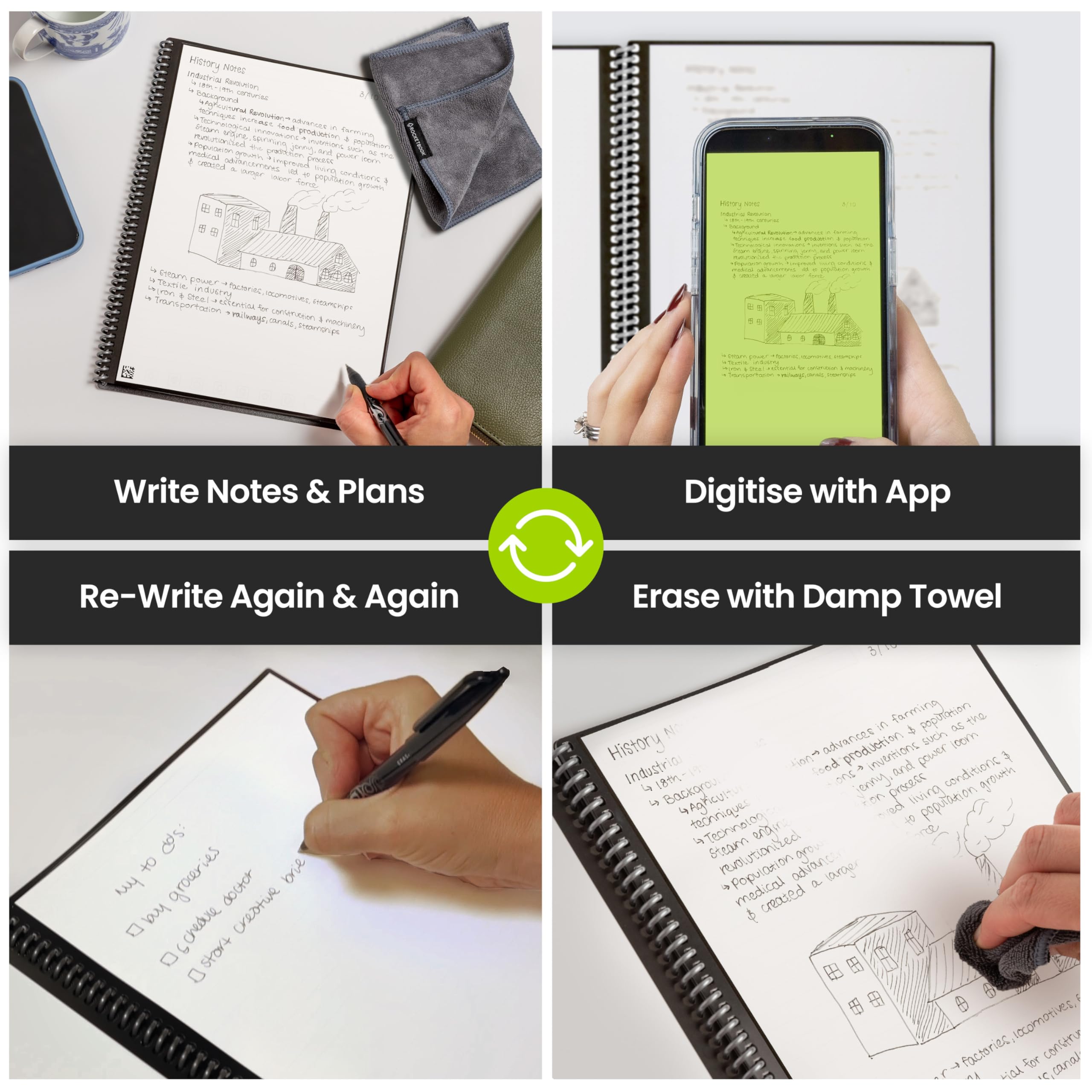 Rocketbook Core Reusable Spiral Notebook - Executive Size 15 x 22.4 cm | Black | 36 Pages