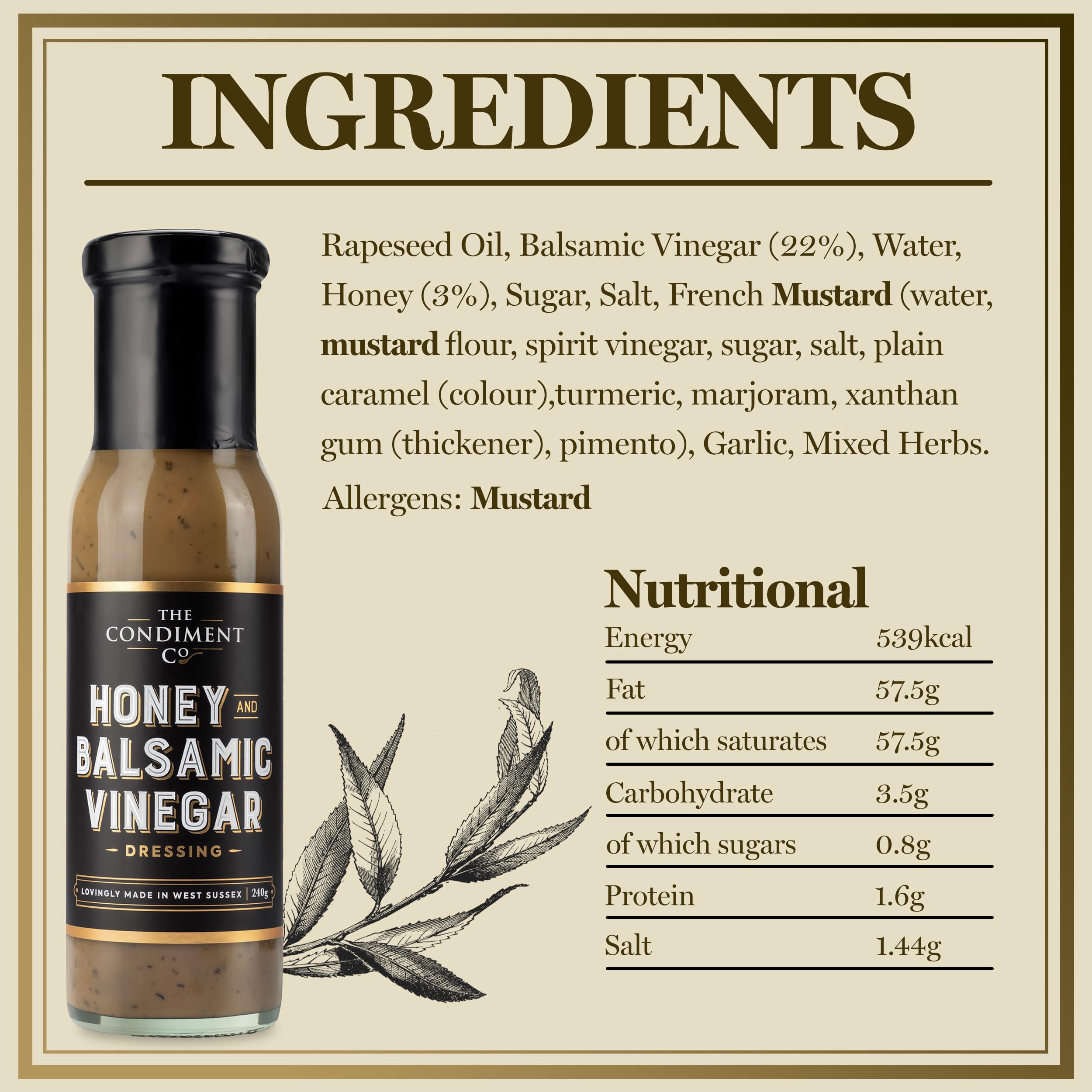 The Condiment Company Honey Balsamic Vinegar Dressing - Sweet & Spicy Glaze | 240g 4