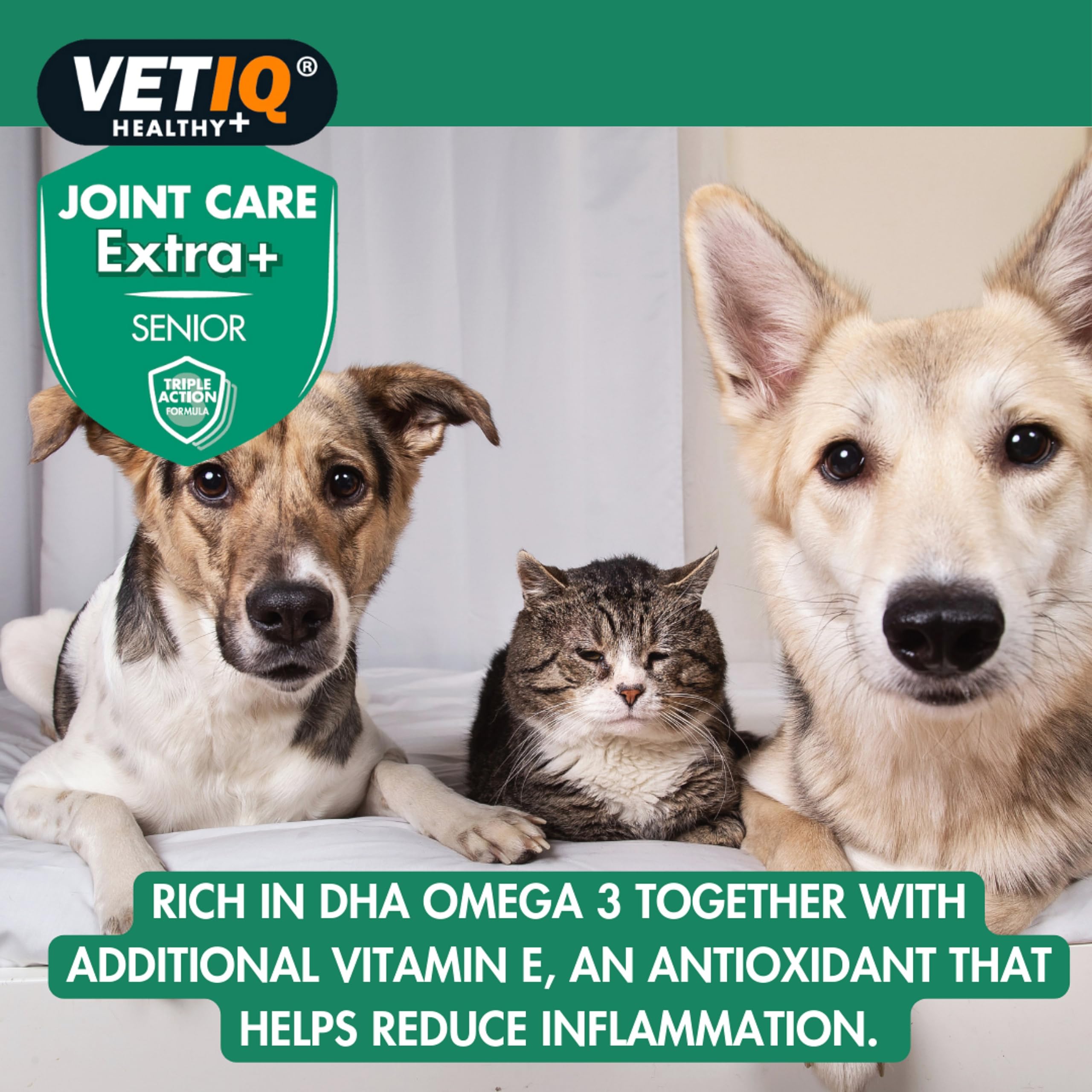 VETIQ Joint Care Extra + Senior Tablets for Dogs 7+ Years | 45 Tablets | Triple Action Support 4