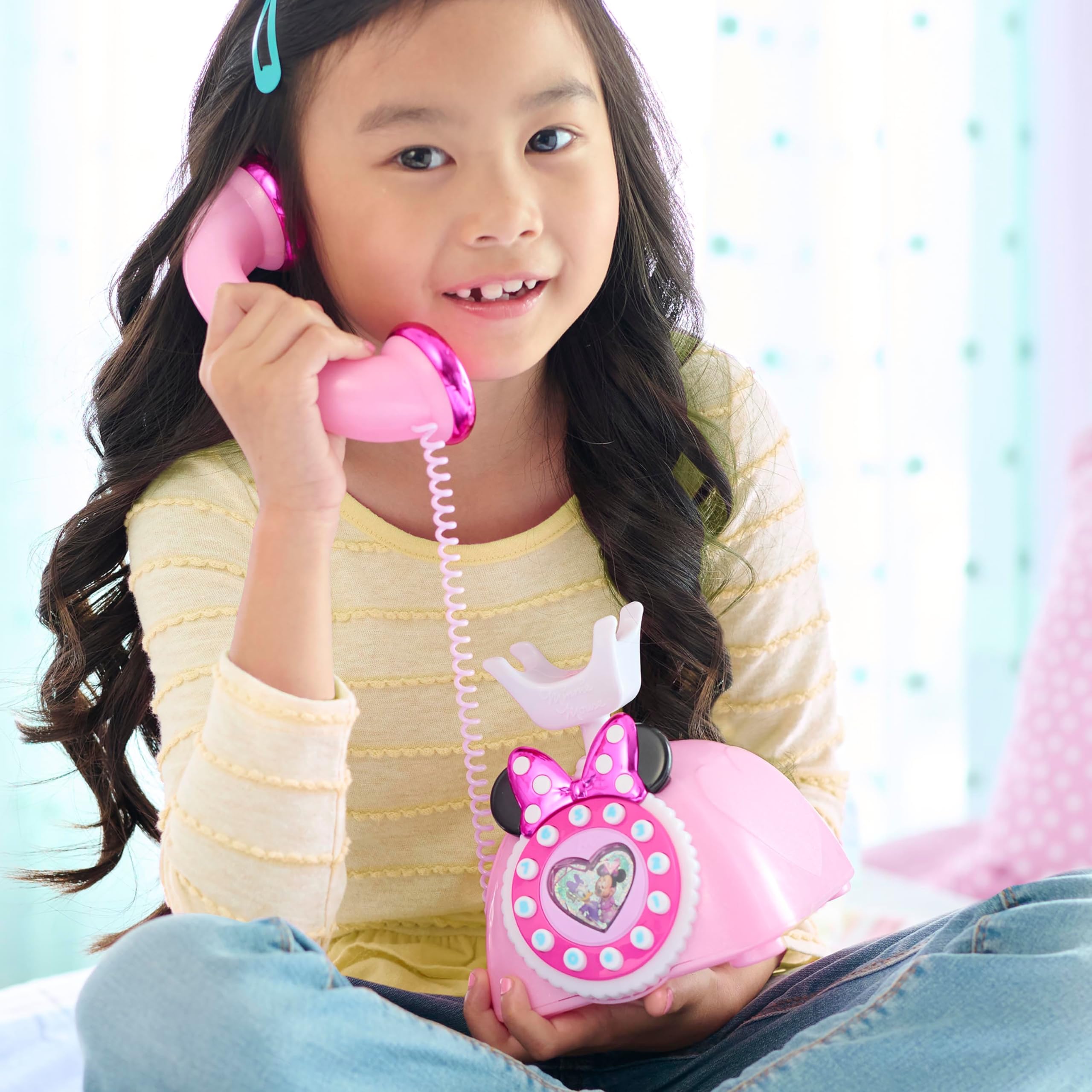 Disney Junior Minnie Mouse Ring Me Rotary Style Phone with Lights - Pretend Play Toy for Kids 3+ 4