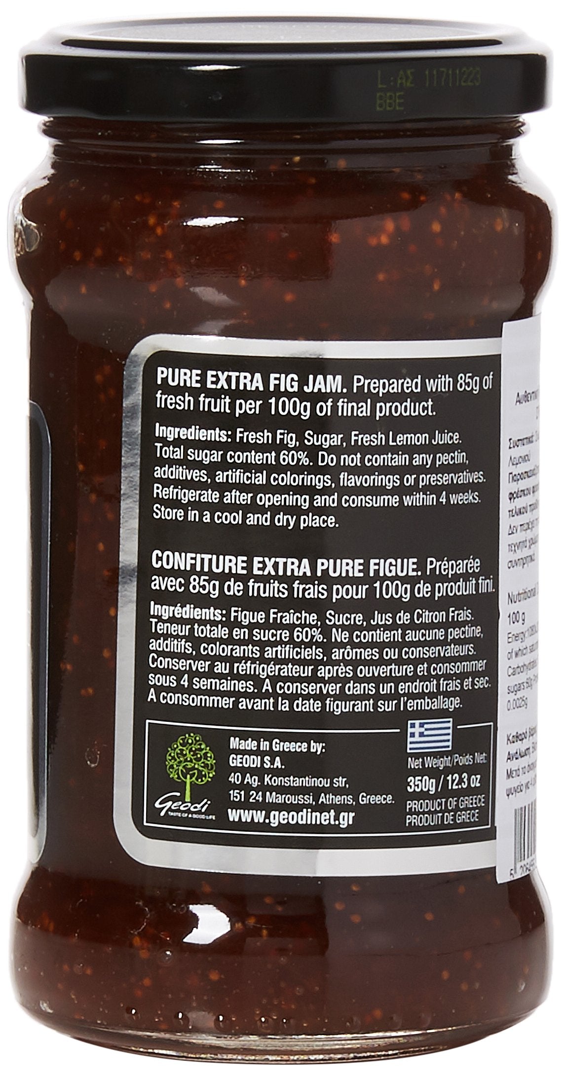 Geodi Pure Extra Fig Jam - 85% Fruit Content | Natural Ingredients | 350g Jars (Pack of 2)