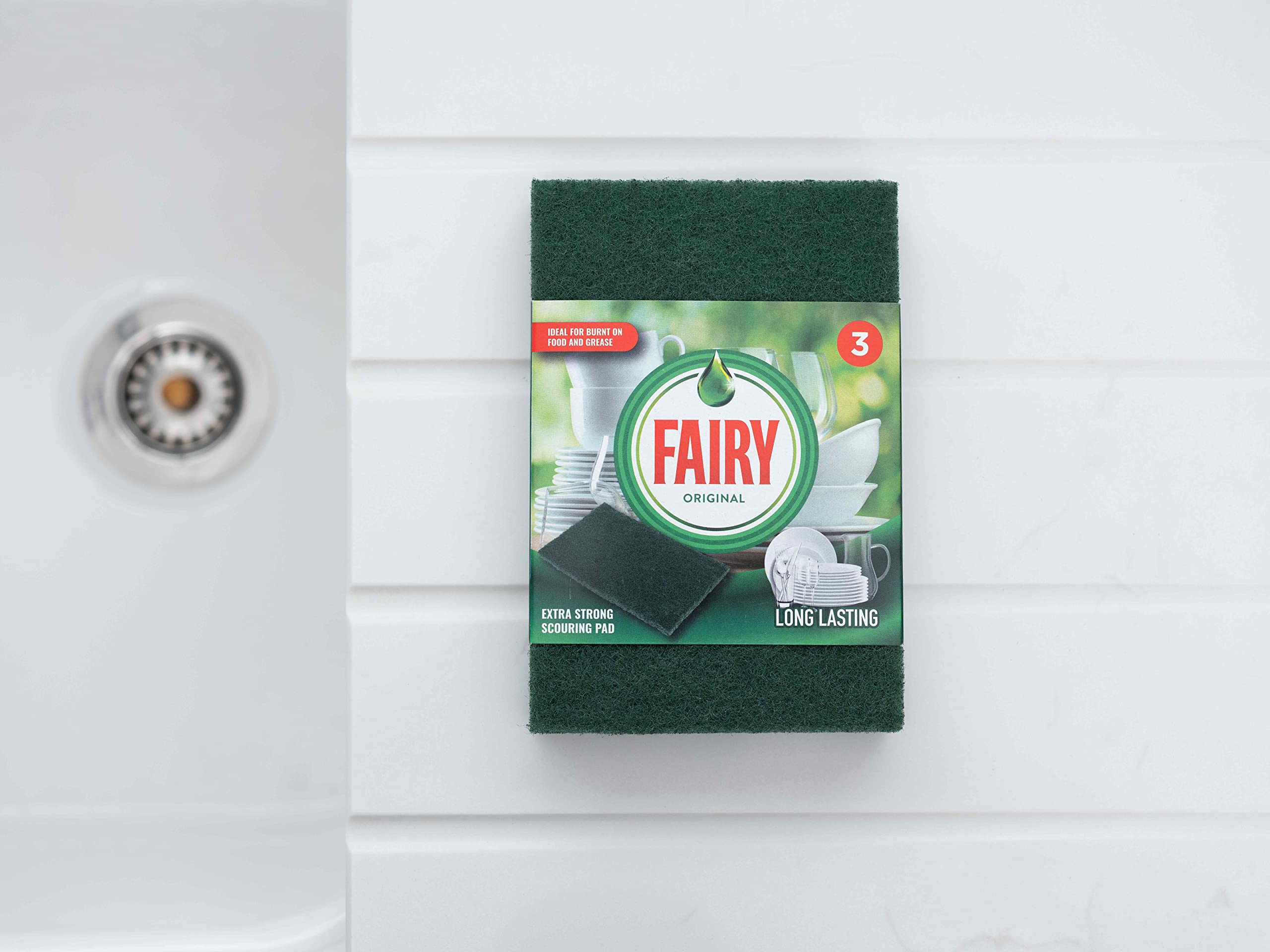 Addis Fairy Original Extra Strong Scourer Pads, Pack of 3, Mixed Colours (Green, Black & Red) 14