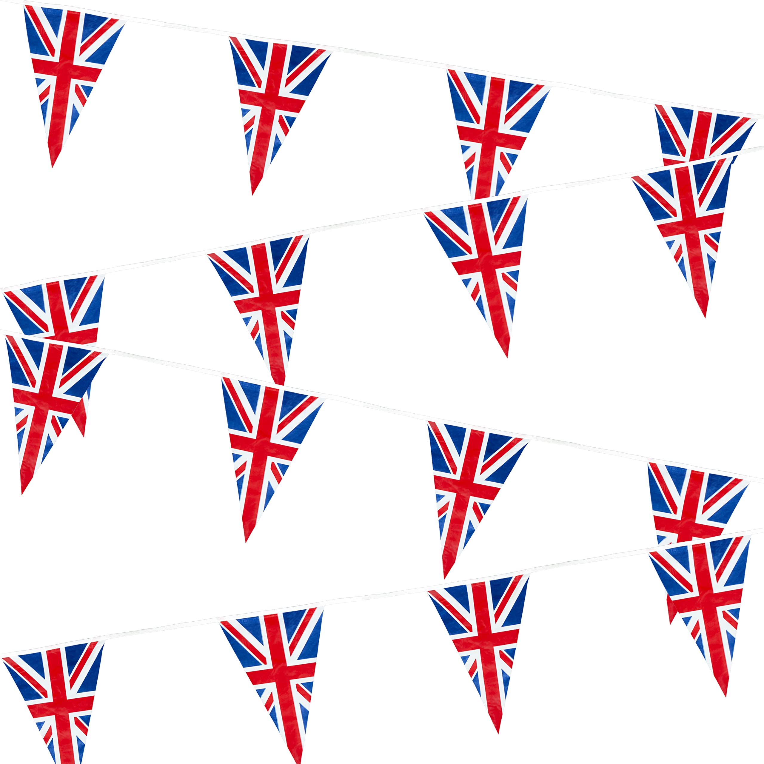 SHATCHI Union Jack Bunting Banner - 20m/65ft Long, 50 Triangle Plastic Flags for UK Celebrations