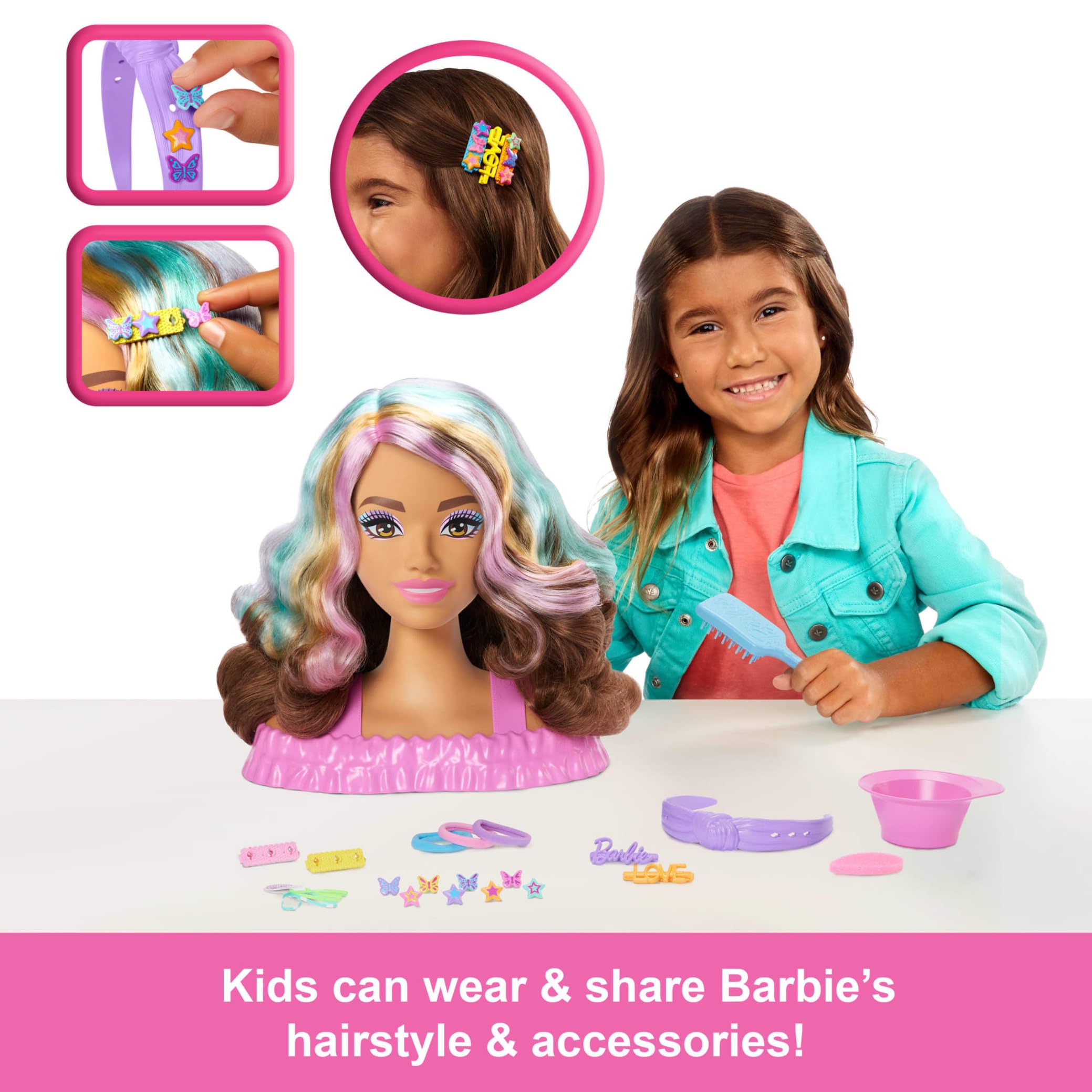 Barbie Styling Head - Dark Brown Hair with 20+ Accessories | Age 3+ | Pink