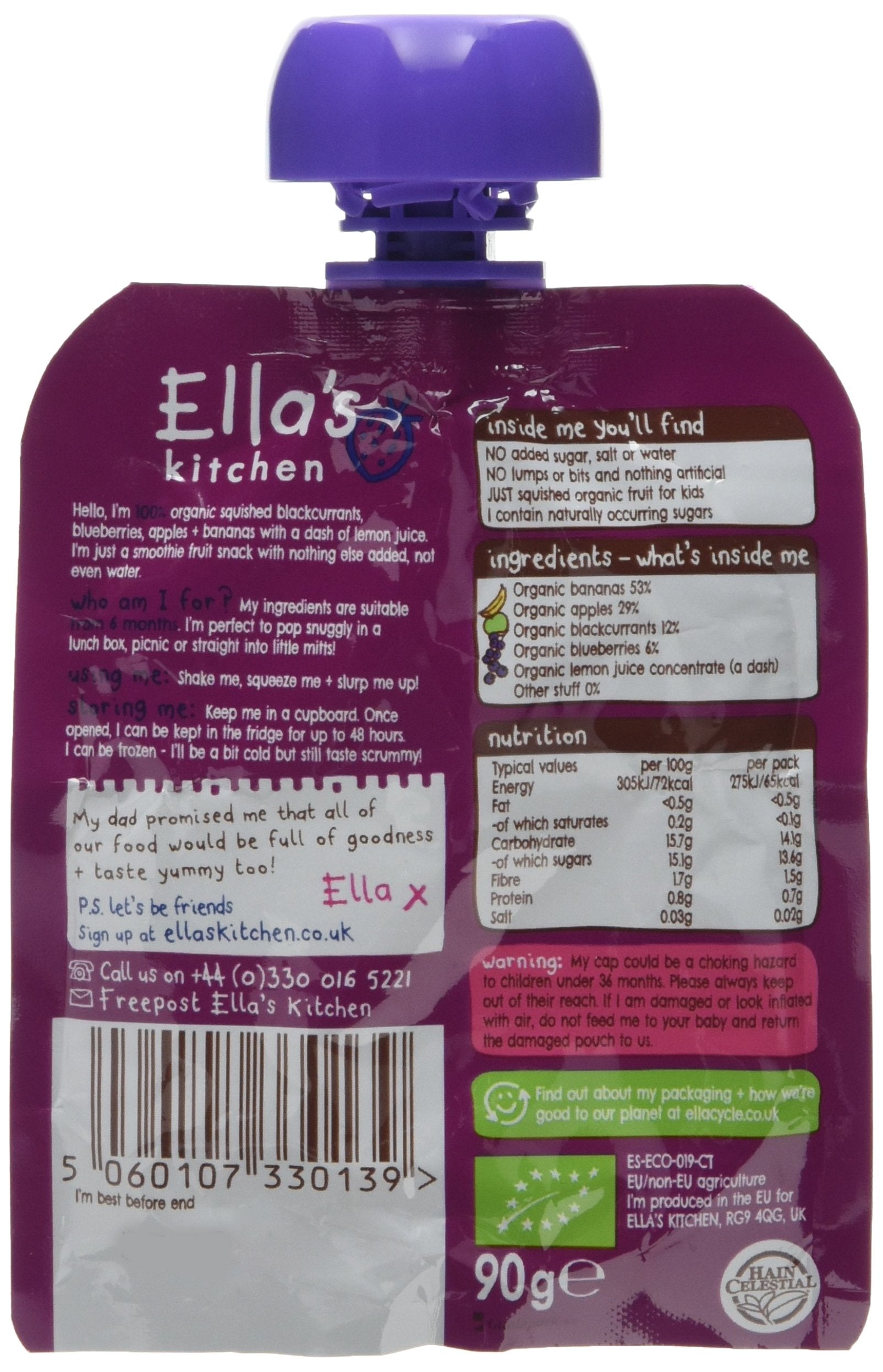 Gudz Ella's Kitchen The Purple One Fruit Smoothie - 100% Organic | 5 x 90g Pouches 2