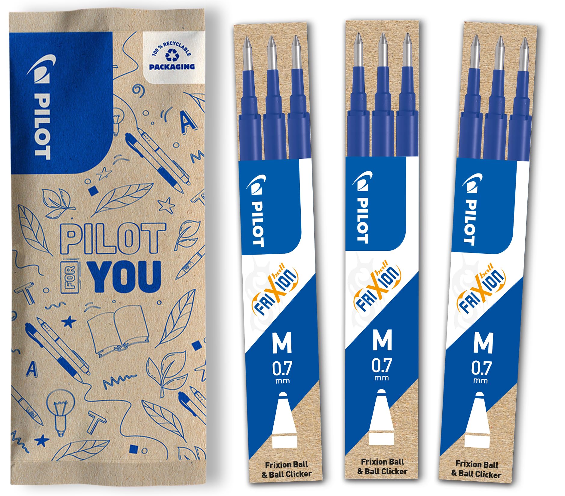 PILOT FriXion Erasable Rollerball Pen Refill - 0.7mm Tip, 0.4mm Line, Blue Ink | 9 Count
