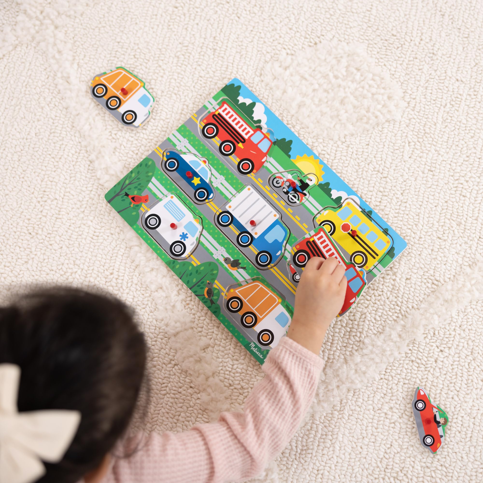 Melissa & Doug Vehicles Wooden Peg Puzzle - 8-Piece Educational Toy for Toddlers 2+ 16