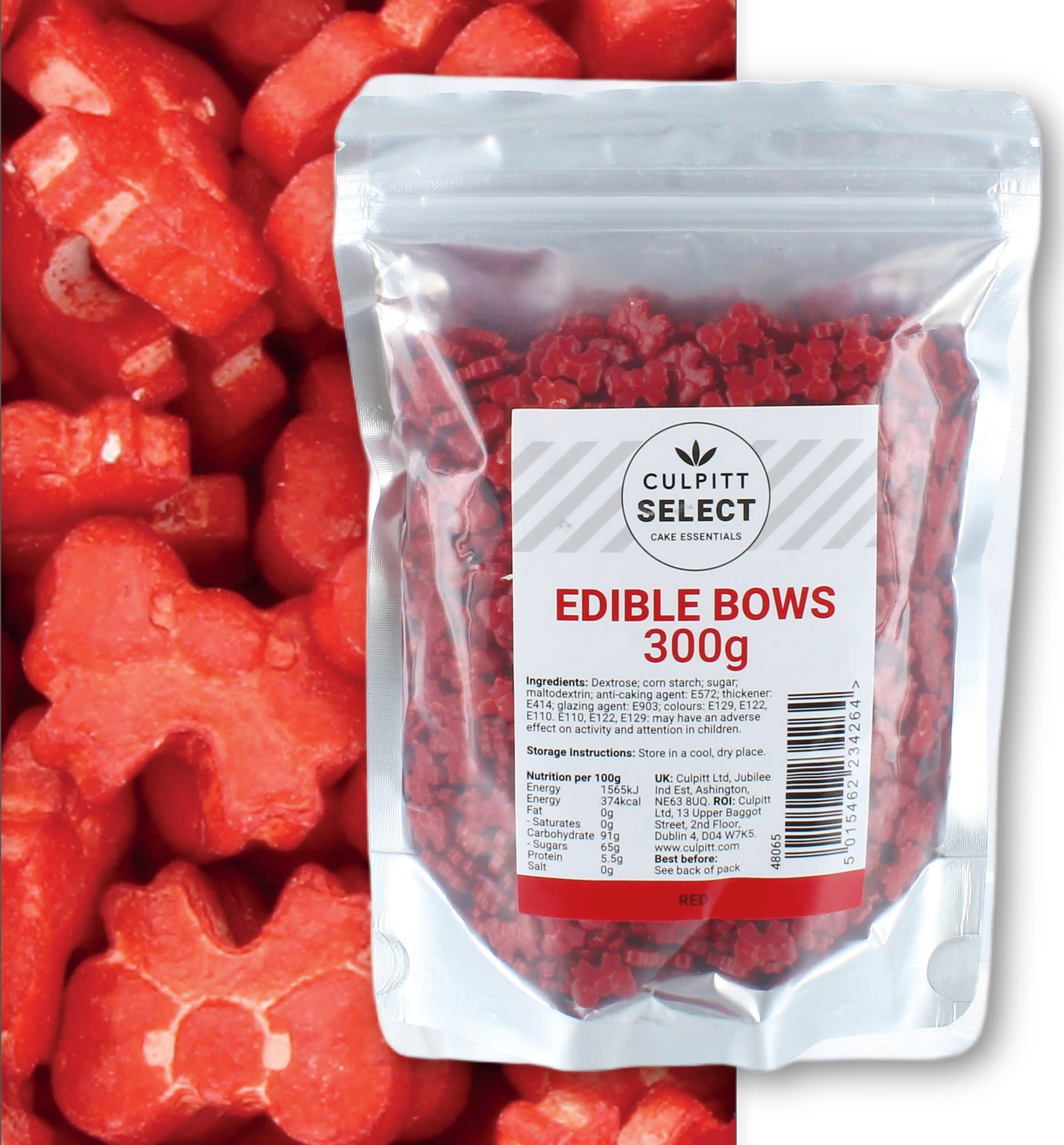 Culpitt Select Red Bow Sprinkles - Edible Sugar Decorations | 300g Pouch