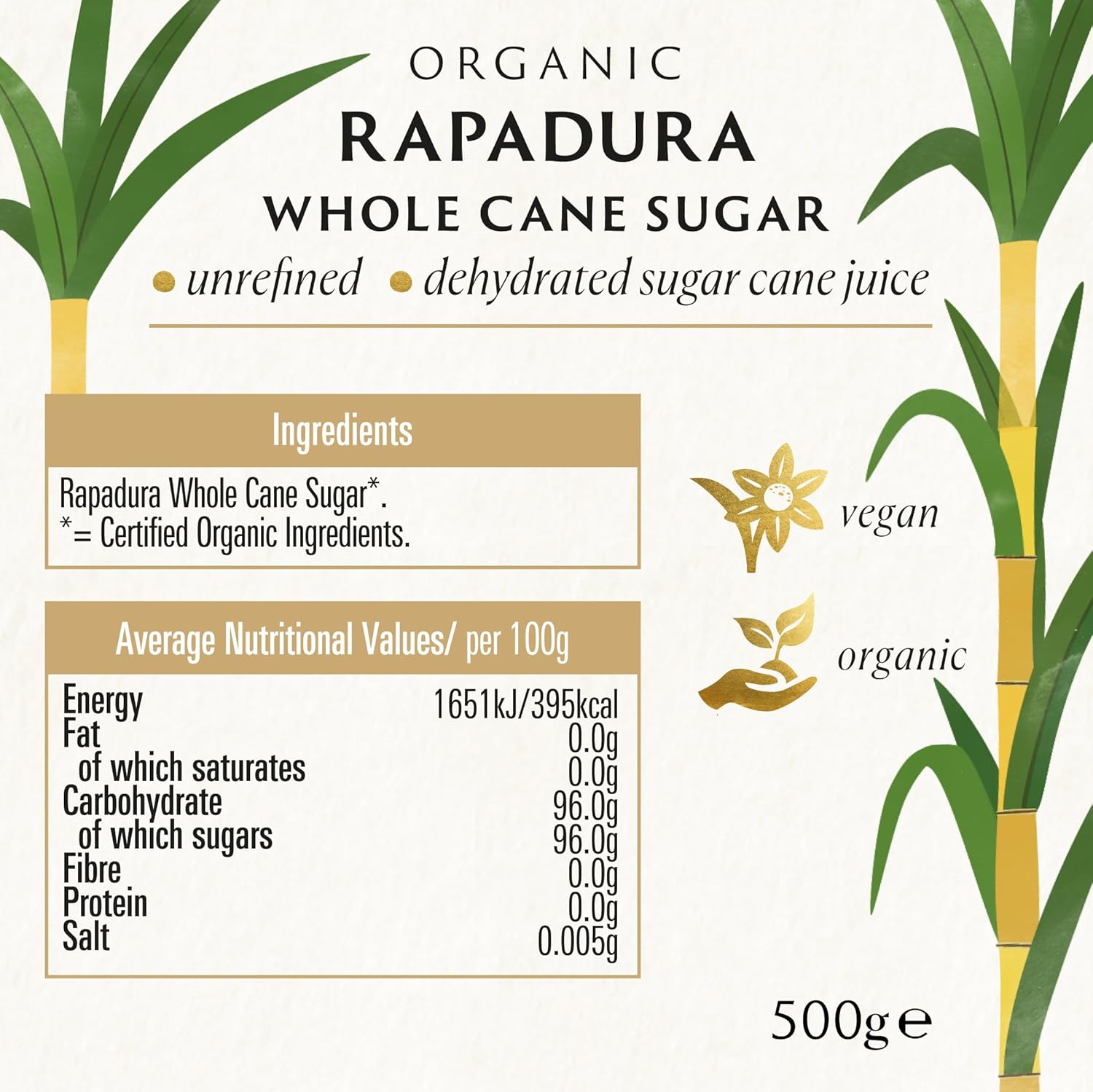 Biona Organic Rapadura Whole Cane Sugar 500g - Unrefined Caramel Flavour Sweetener 2