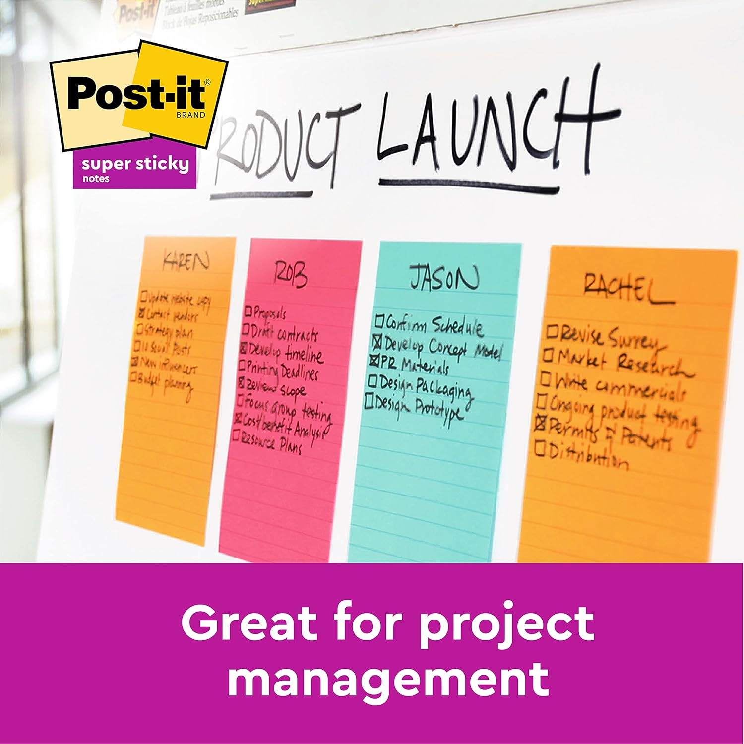 Post-it, Coloured Sticky Notes Neon Colours: Green, Yellow, Pink and Orange, Large Memo Pad for Meeting Note Taking and Brainstorming, 4 pads of 45 Sheets, Extra Large Post it Notes 200 x 149 mm 6
