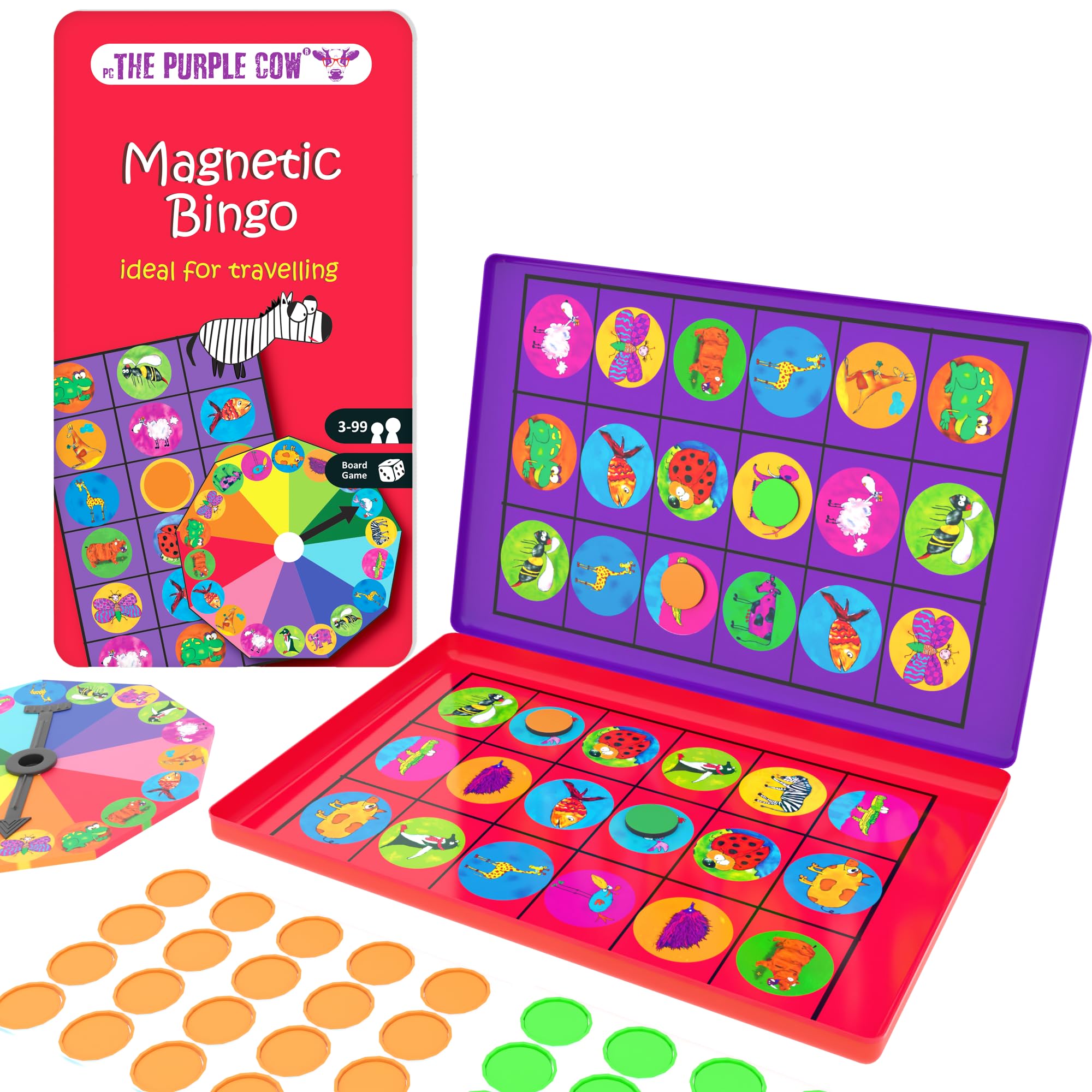 The Purple Cow Animal Bingo Magnetic Travel Game - Portable, Ages 5+, 2+ Players 1